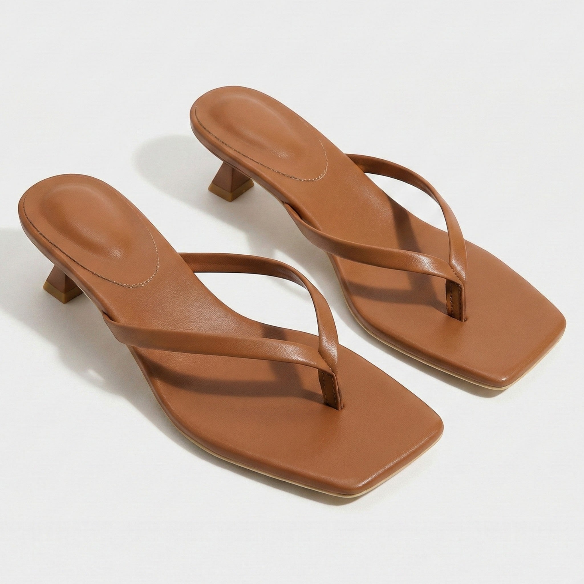 Megan - Women's Minimalist Thong Kitten Heeled Sandals - Shoes - Brown - Taylor & Bennett