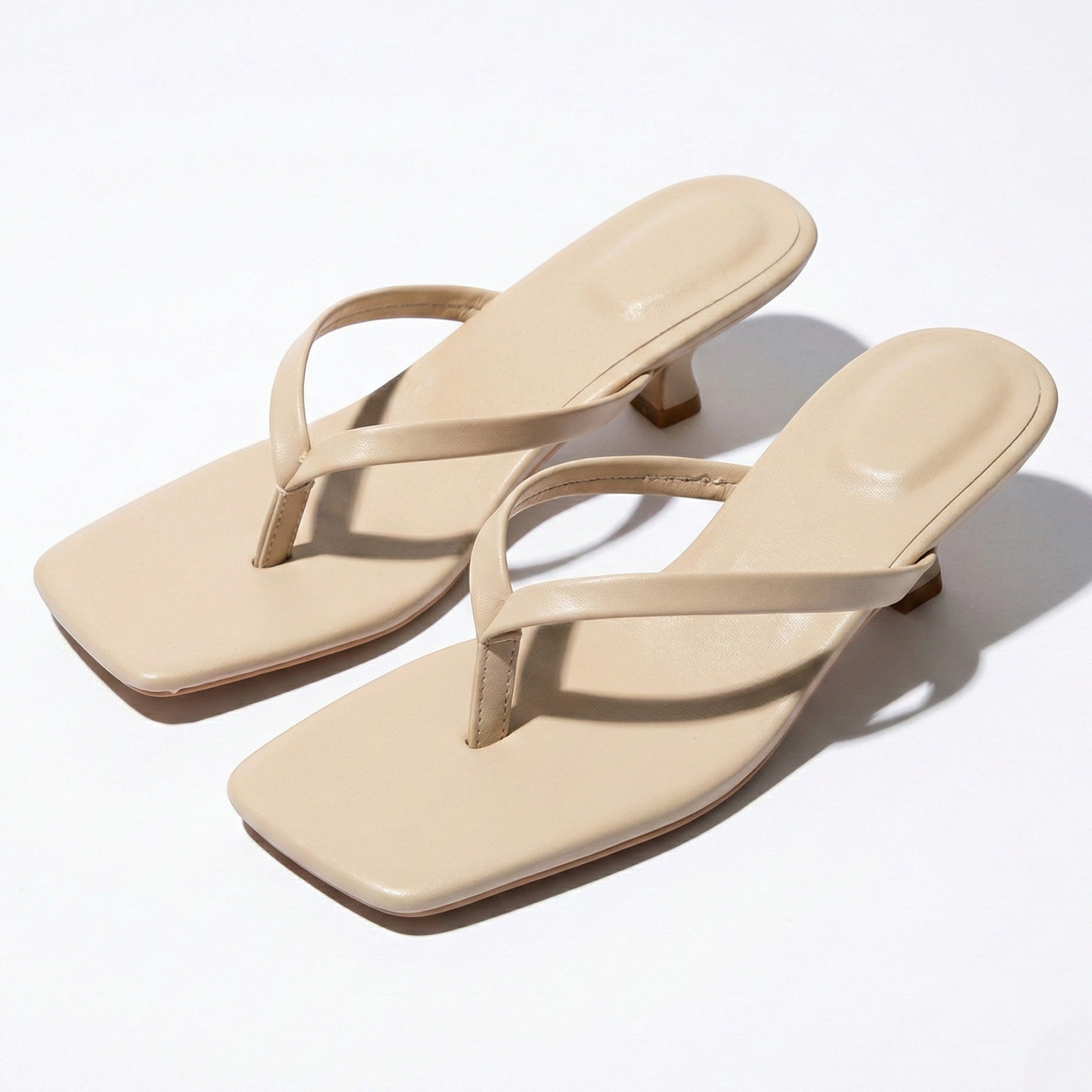 Megan - Women's Minimalist Thong Kitten Heeled Sandals - Shoes - Beige - Taylor & Bennett