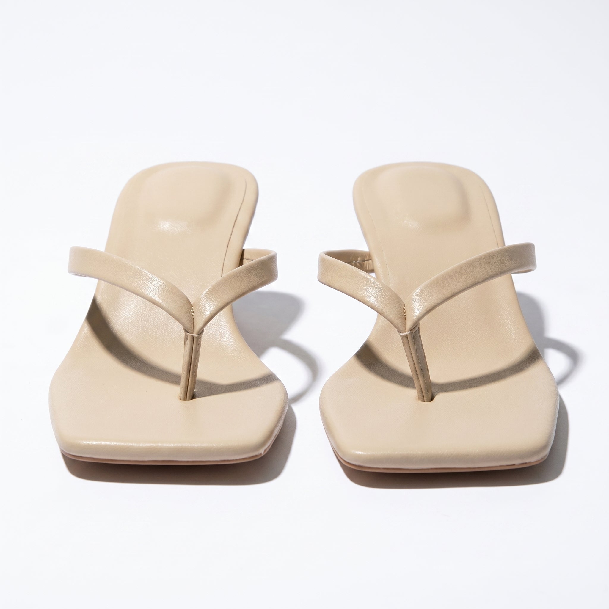 Megan - Women's Minimalist Thong Kitten Heeled Sandals - Shoes - Beige - Taylor & Bennett