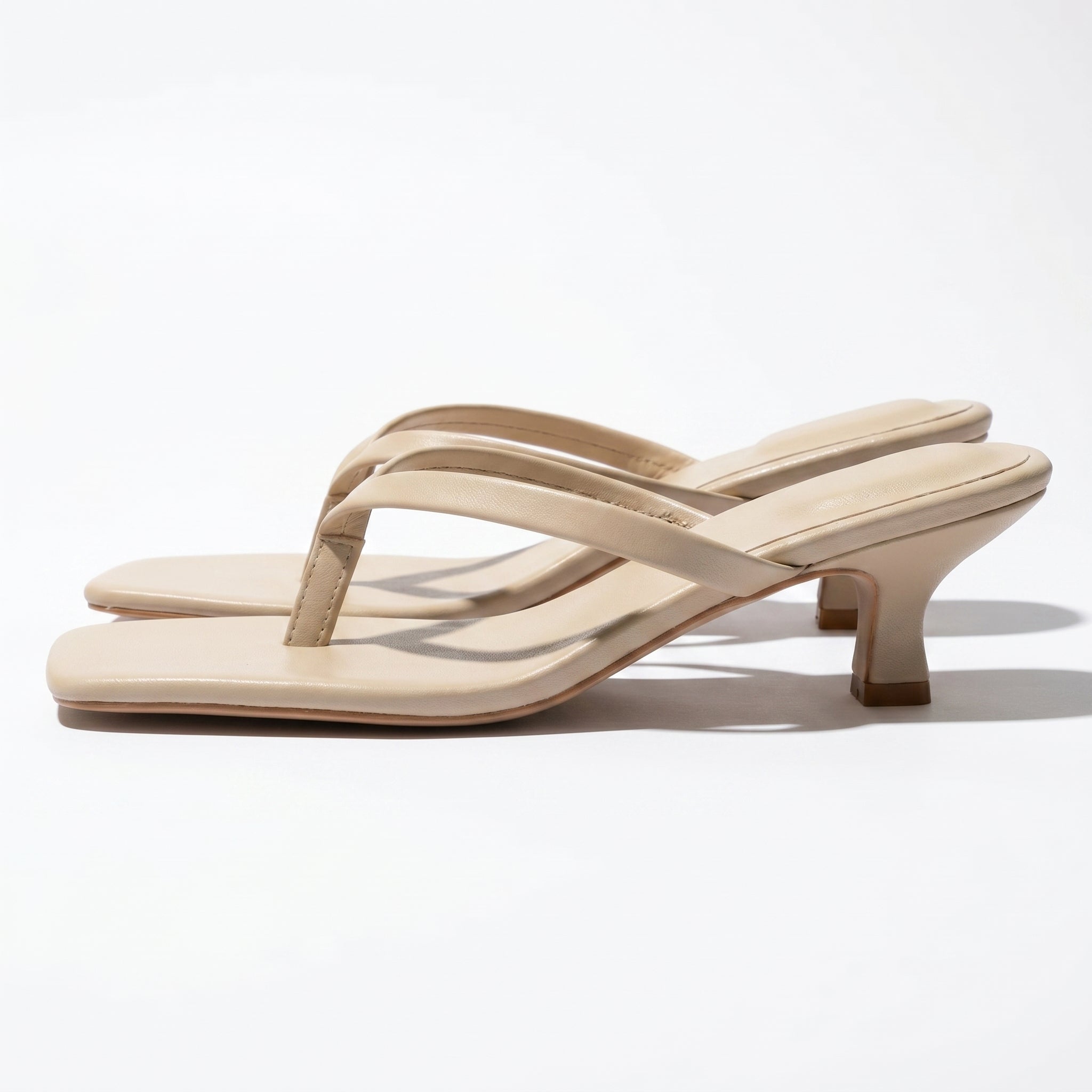 Megan - Women's Minimalist Thong Kitten Heeled Sandals - Shoes - Beige - Taylor & Bennett