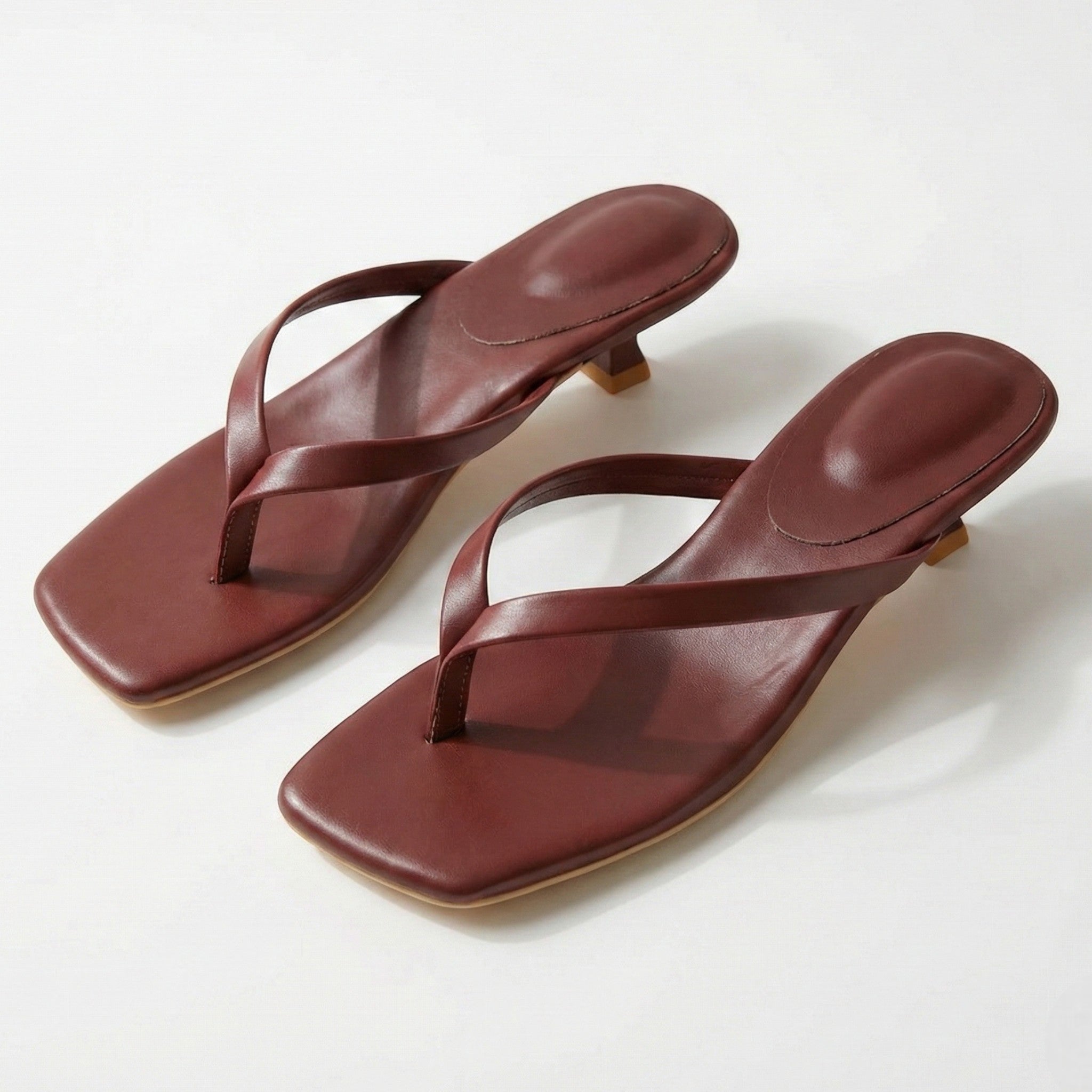 Megan - Women's Minimalist Thong Kitten Heeled Sandals - Shoes - Burgundy - Taylor & Bennett