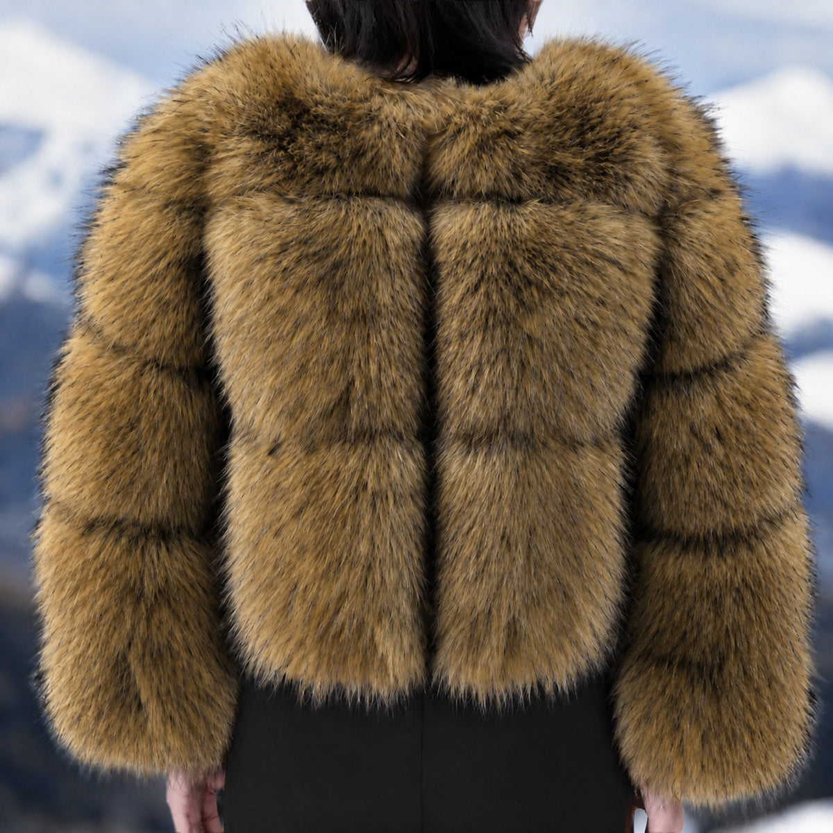 Melyssa - Women's Cropped Faux Fur Jacket - Coats & Jackets - Brown - Taylor & Bennett