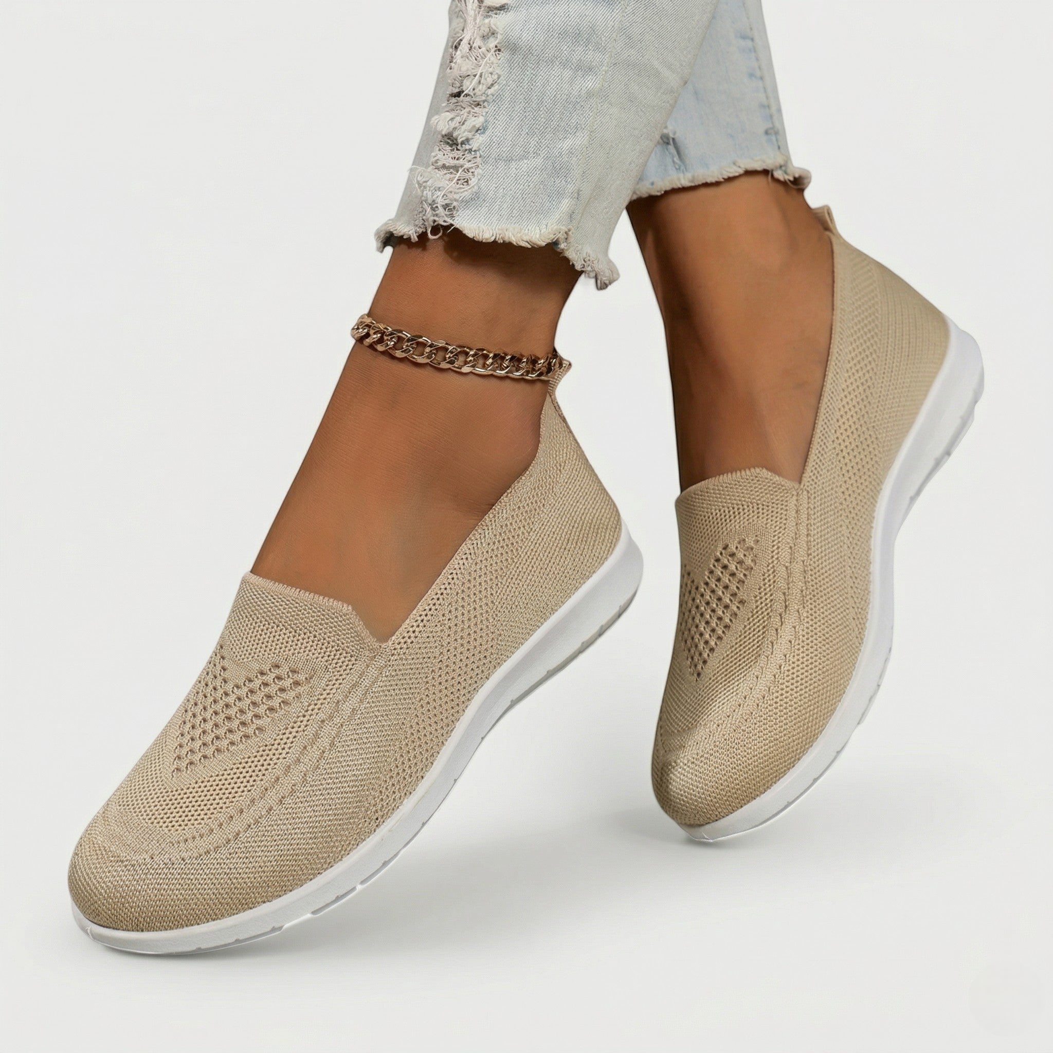 Mia - Women's Lightweight Slip - on Trainers - Shoes - Beige - Taylor & Bennett