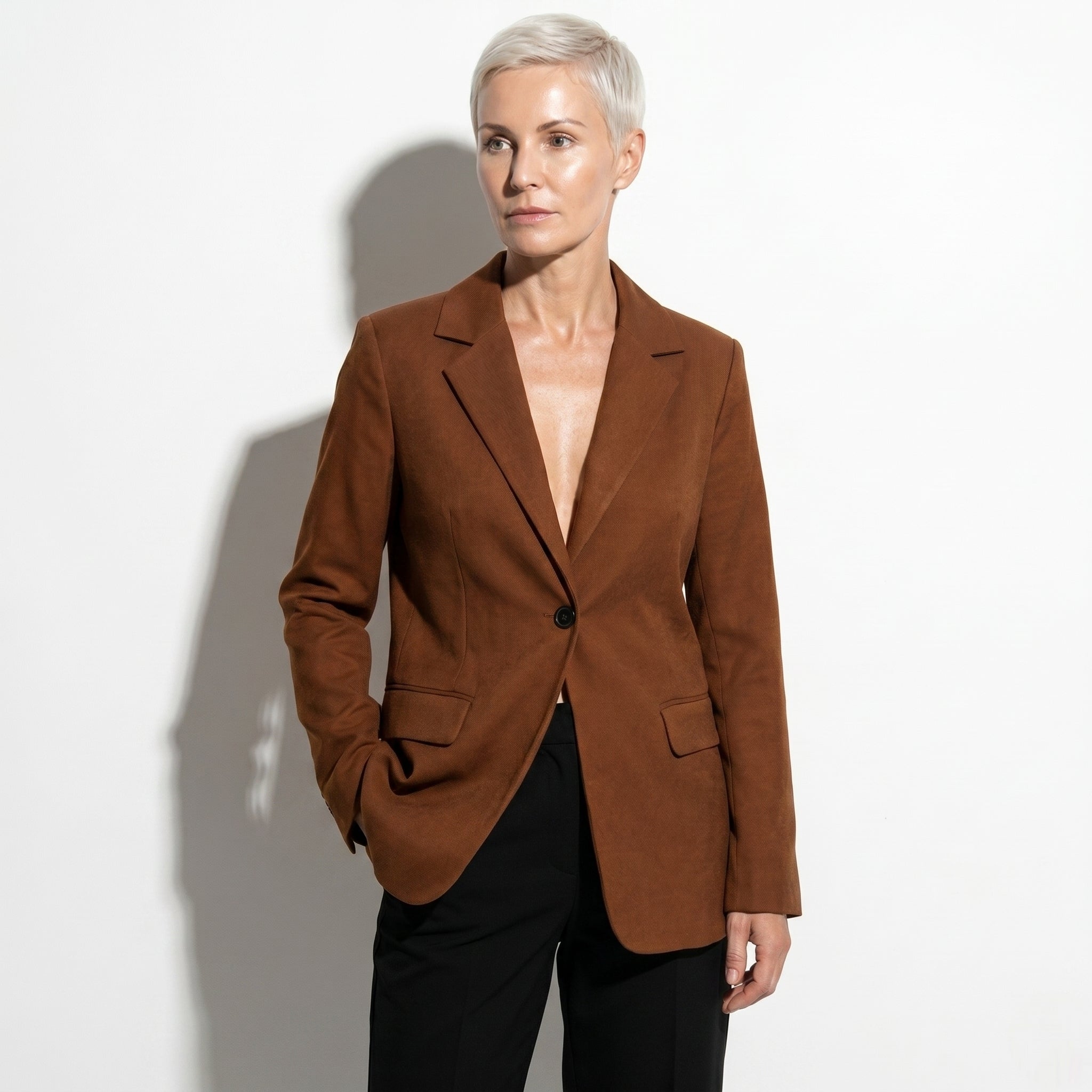 Mia - Women's Single Button Formal Blazer - Blazer - Brown - Taylor & Bennett