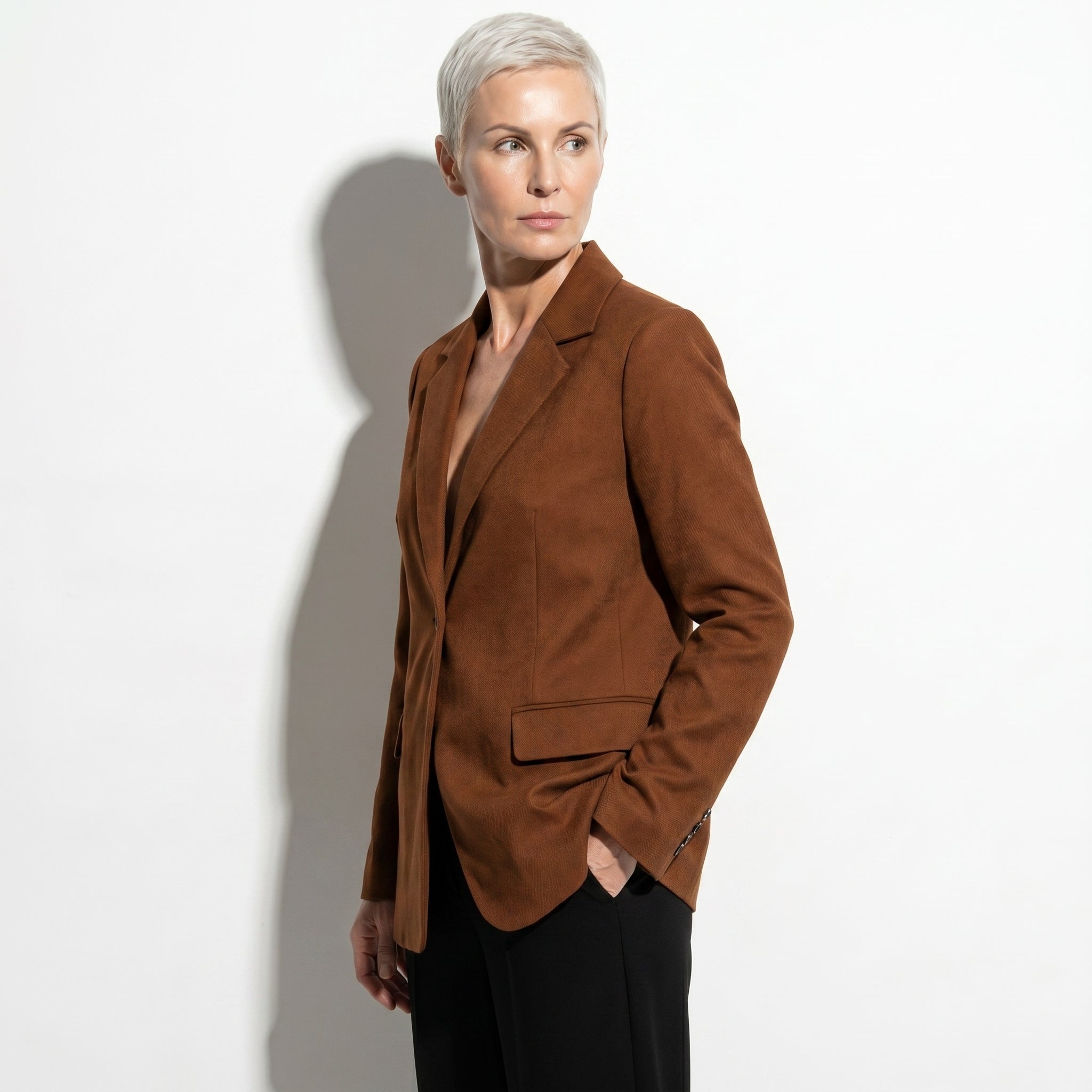 Mia - Women's Single Button Formal Blazer - Blazer - Brown - Taylor & Bennett