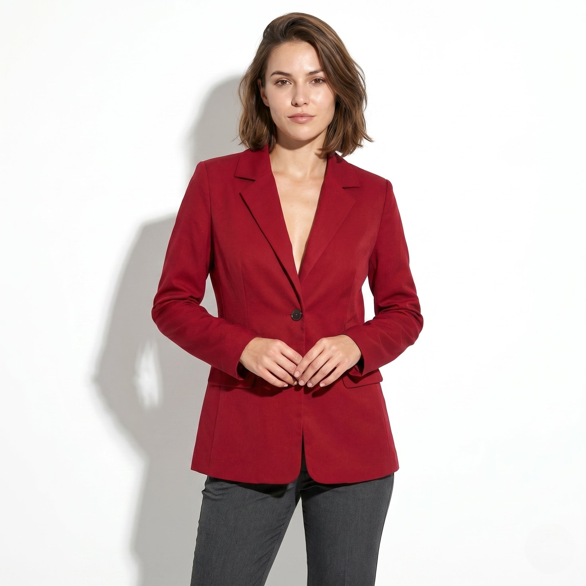 Mia - Women's Single Button Formal Blazer - Blazer - Dark Red - Taylor & Bennett