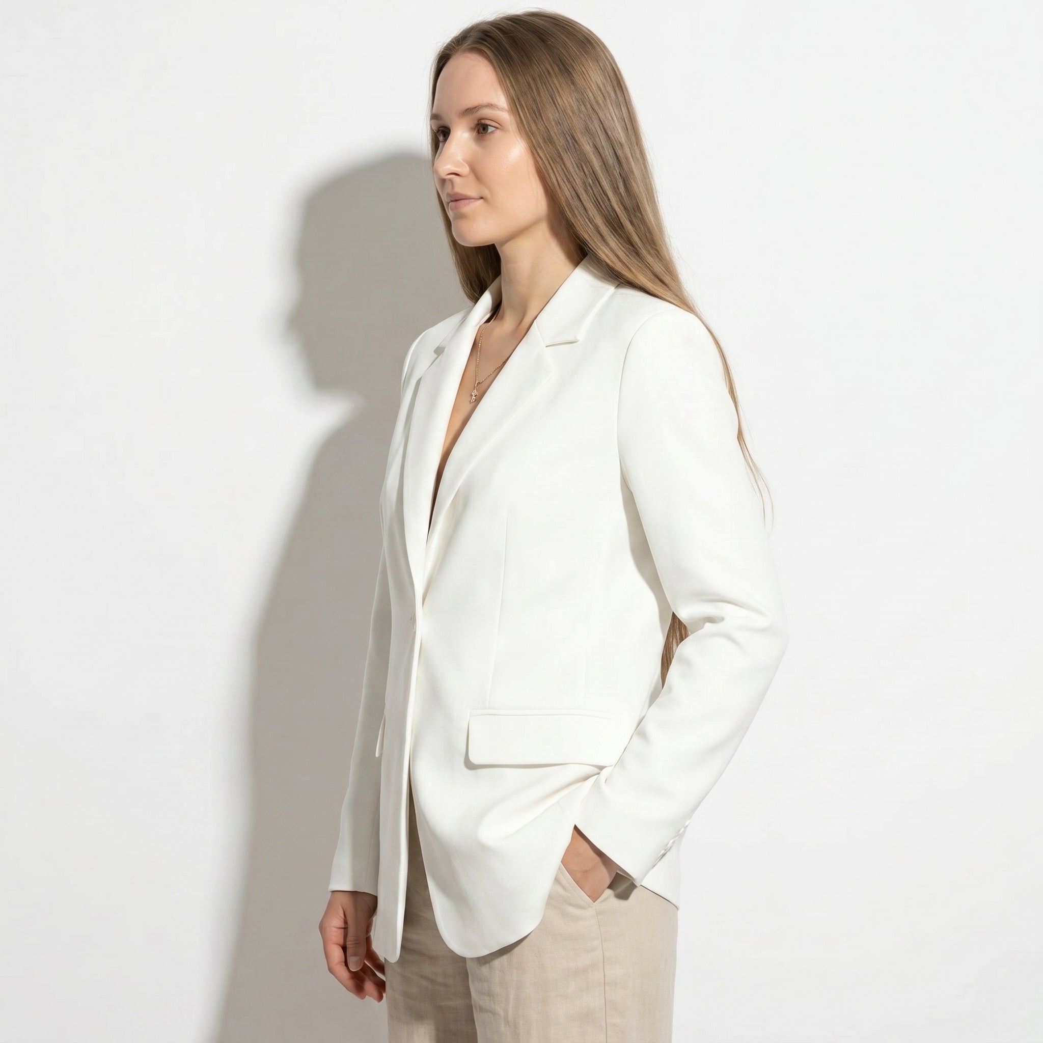 Mia - Women's Single Button Formal Blazer - Blazer - White - Taylor & Bennett
