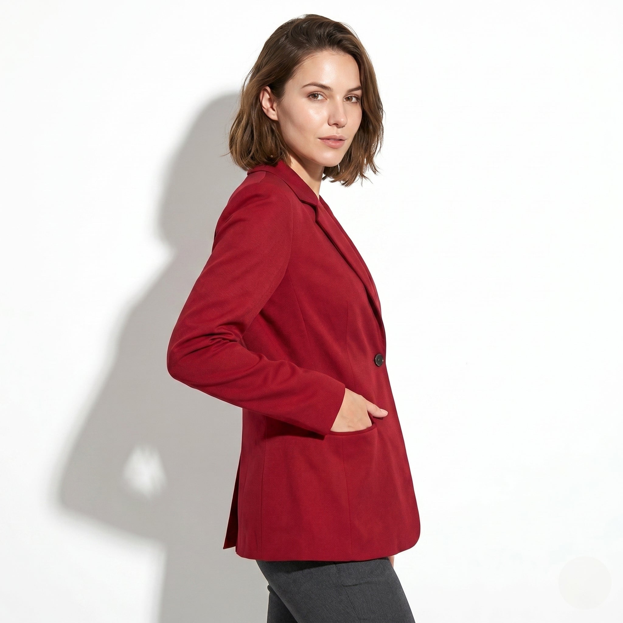 Mia - Women's Single Button Formal Blazer - Blazer - Dark Red - Taylor & Bennett