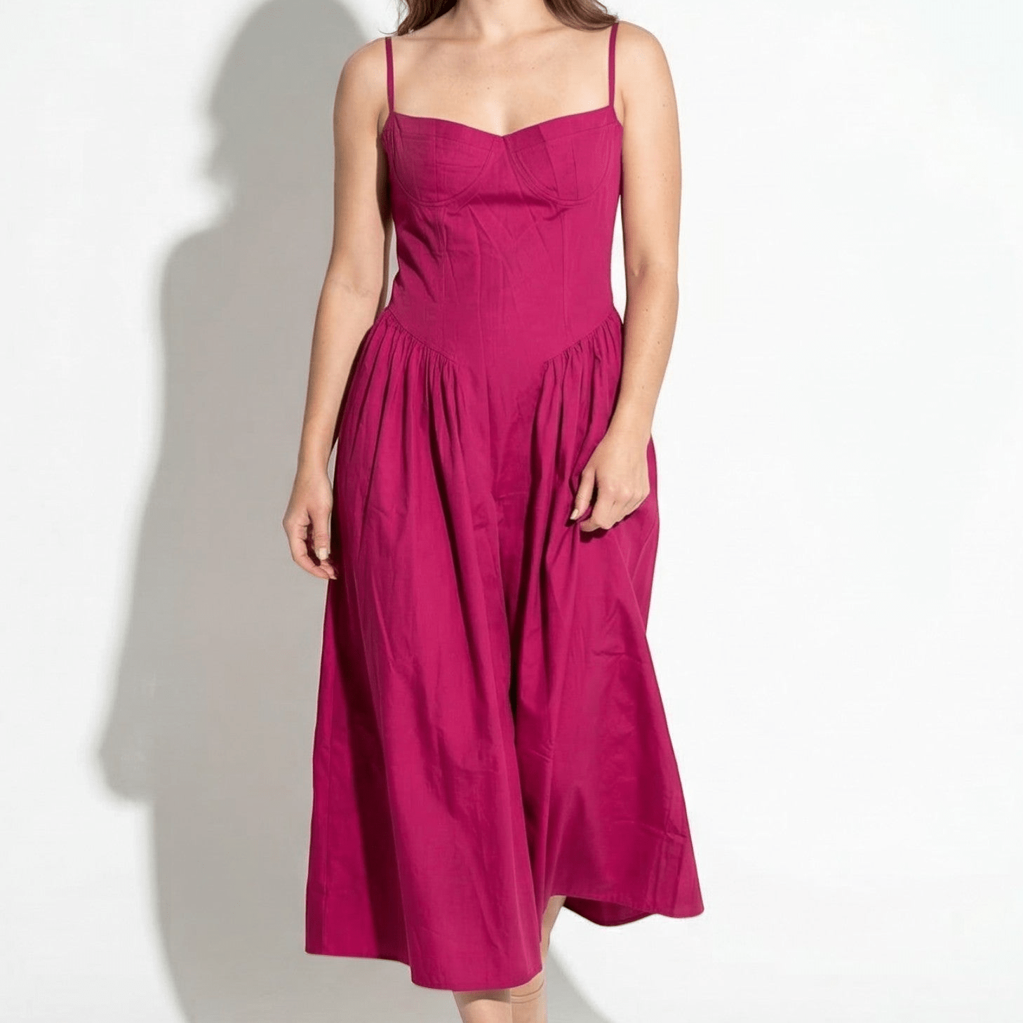 Mia - Women’s Structured Bodice Flared Midi Dress - Midi Dresses - Dark Pink - Taylor & Bennett