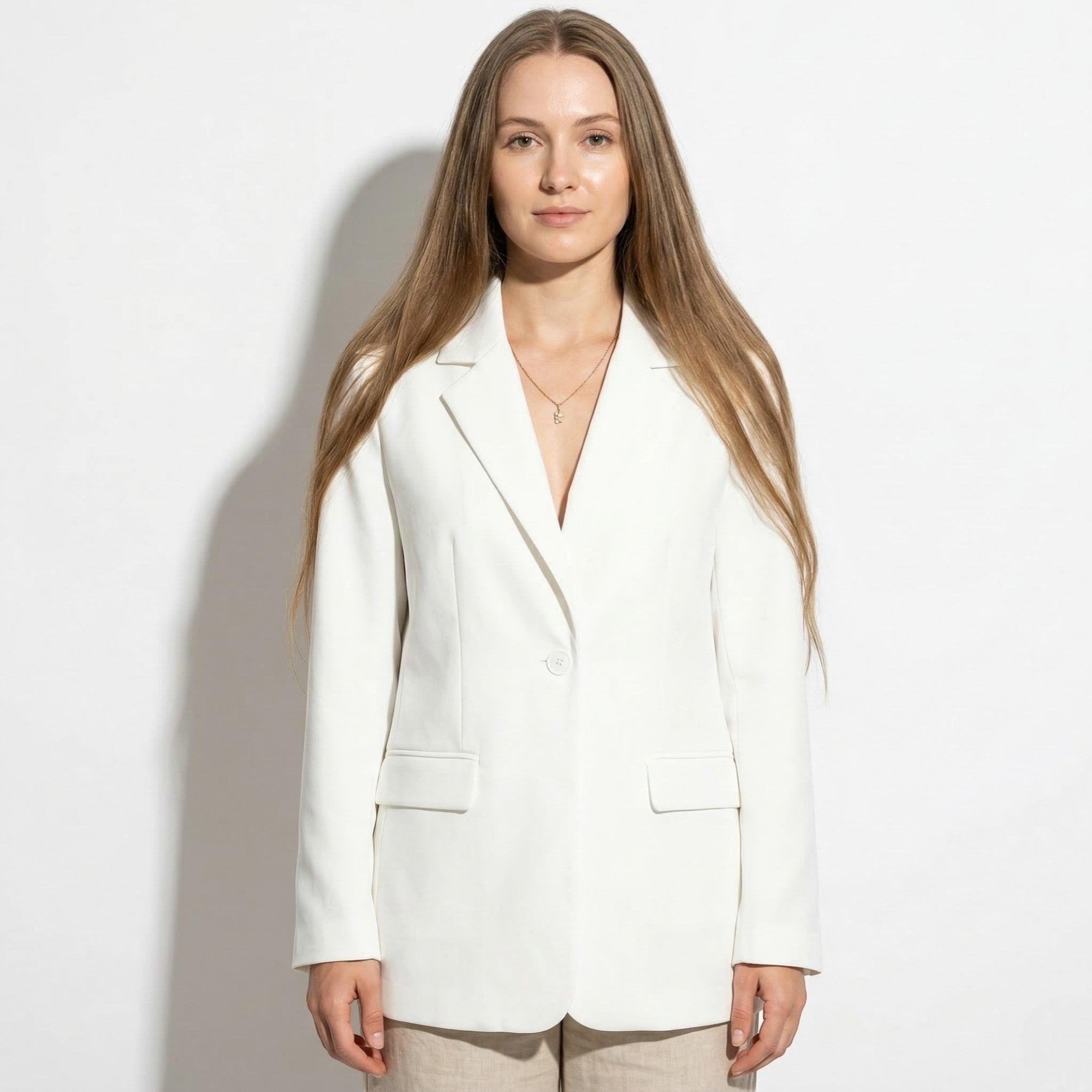 Mia - Women's Tailored Blazer with Single Button Closure - Blazer - White - Taylor & Bennett