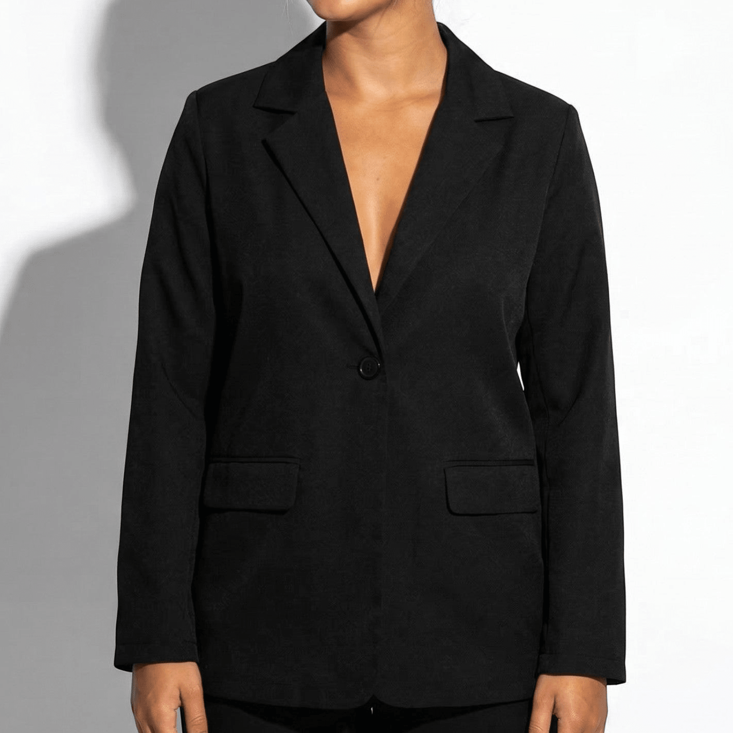 Mia - Women's Tailored Blazer with Single Button Closure - Blazer - Black - Taylor & Bennett