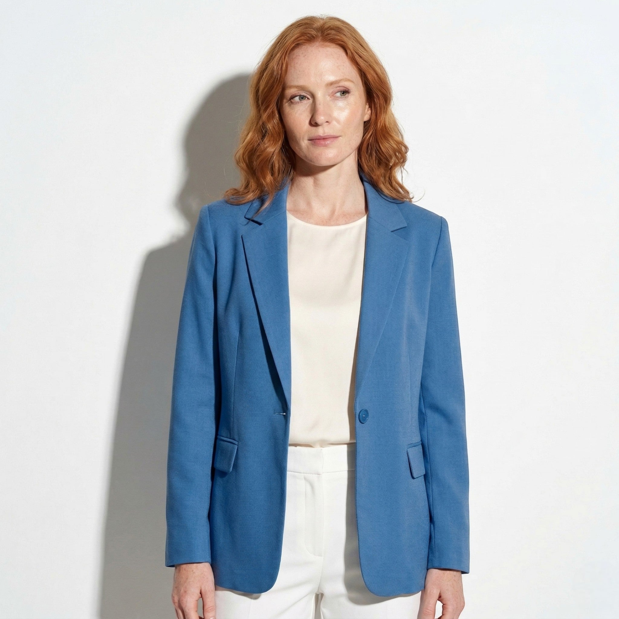 Mia - Women's Tailored Blazer with Single Button Closure - Blazer - Blue - Taylor & Bennett