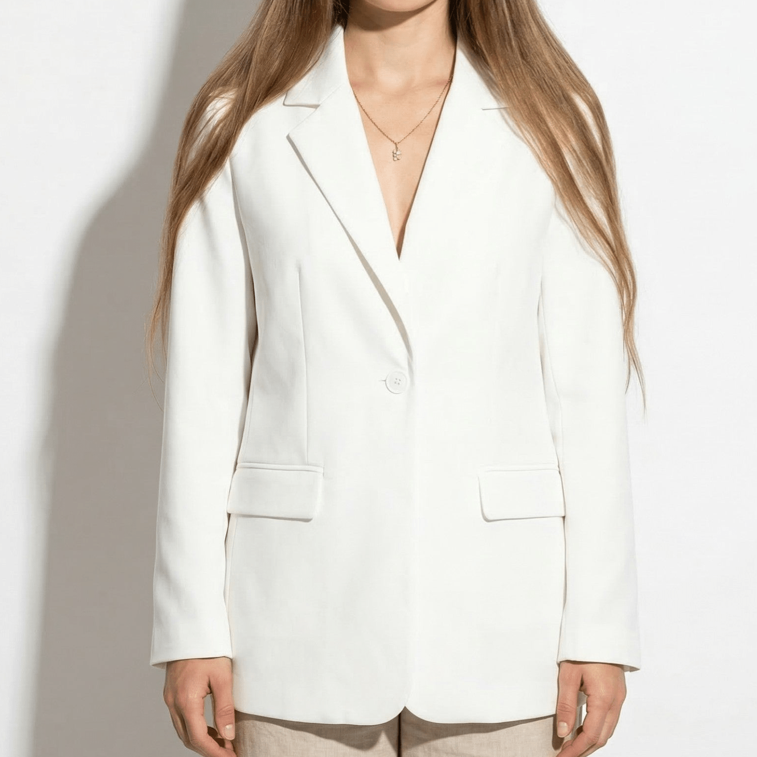 Mia - Women's Tailored Blazer with Single Button Closure - Blazer - White - Taylor & Bennett