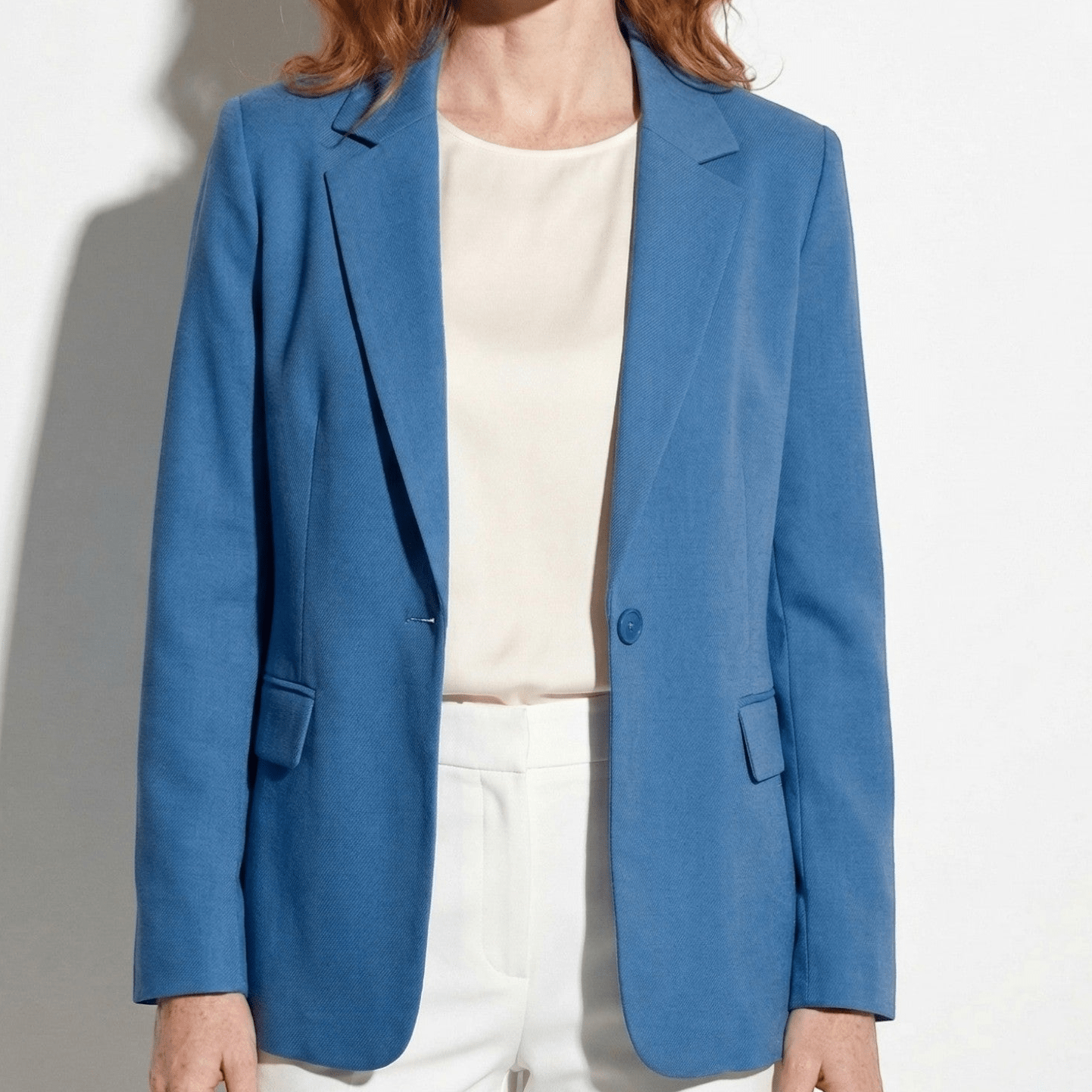 Mia - Women's Tailored Blazer with Single Button Closure - Blazer - Blue - Taylor & Bennett