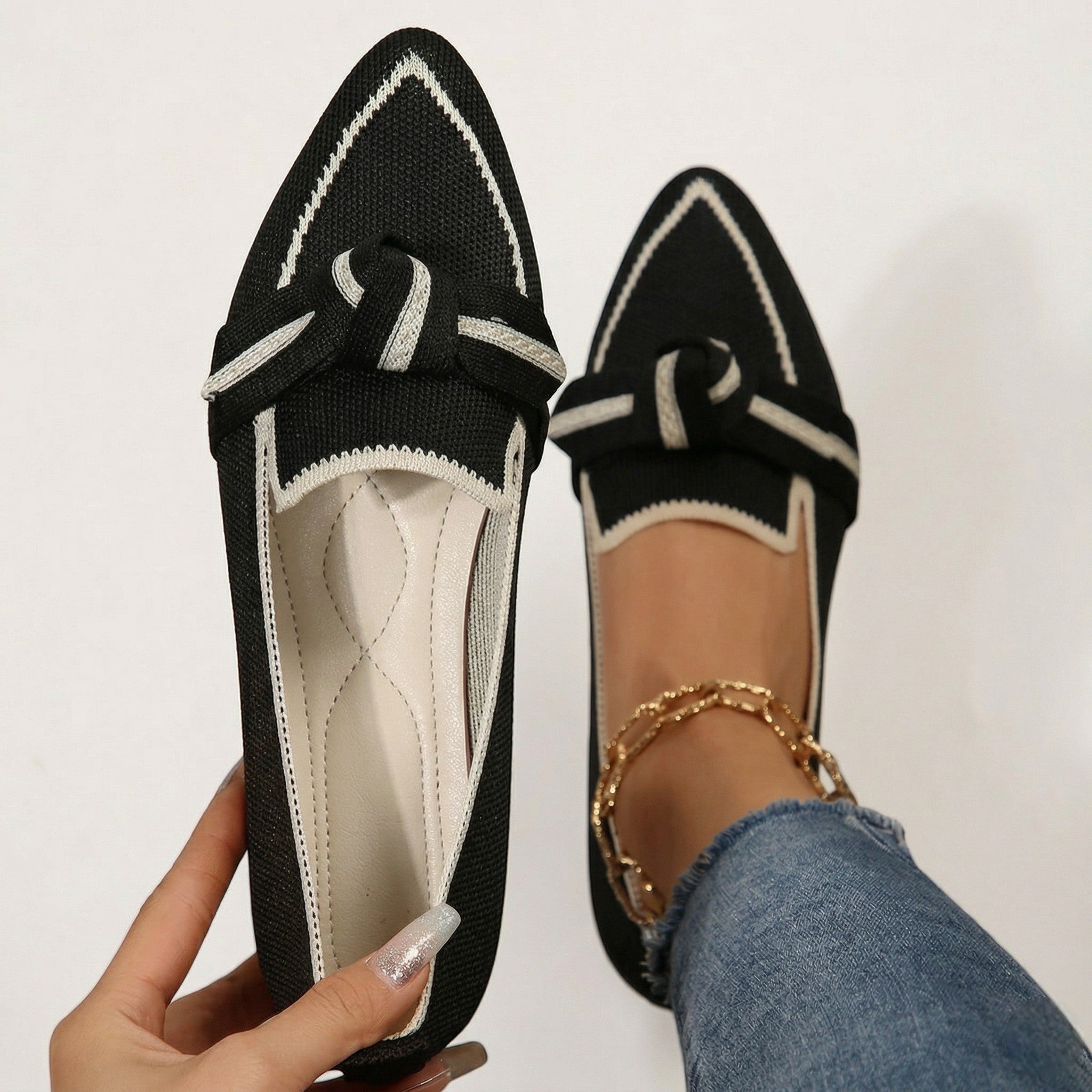 Millie - Women's Pointed Toe Knit Loafers - Loafers - Black - Taylor & Bennett