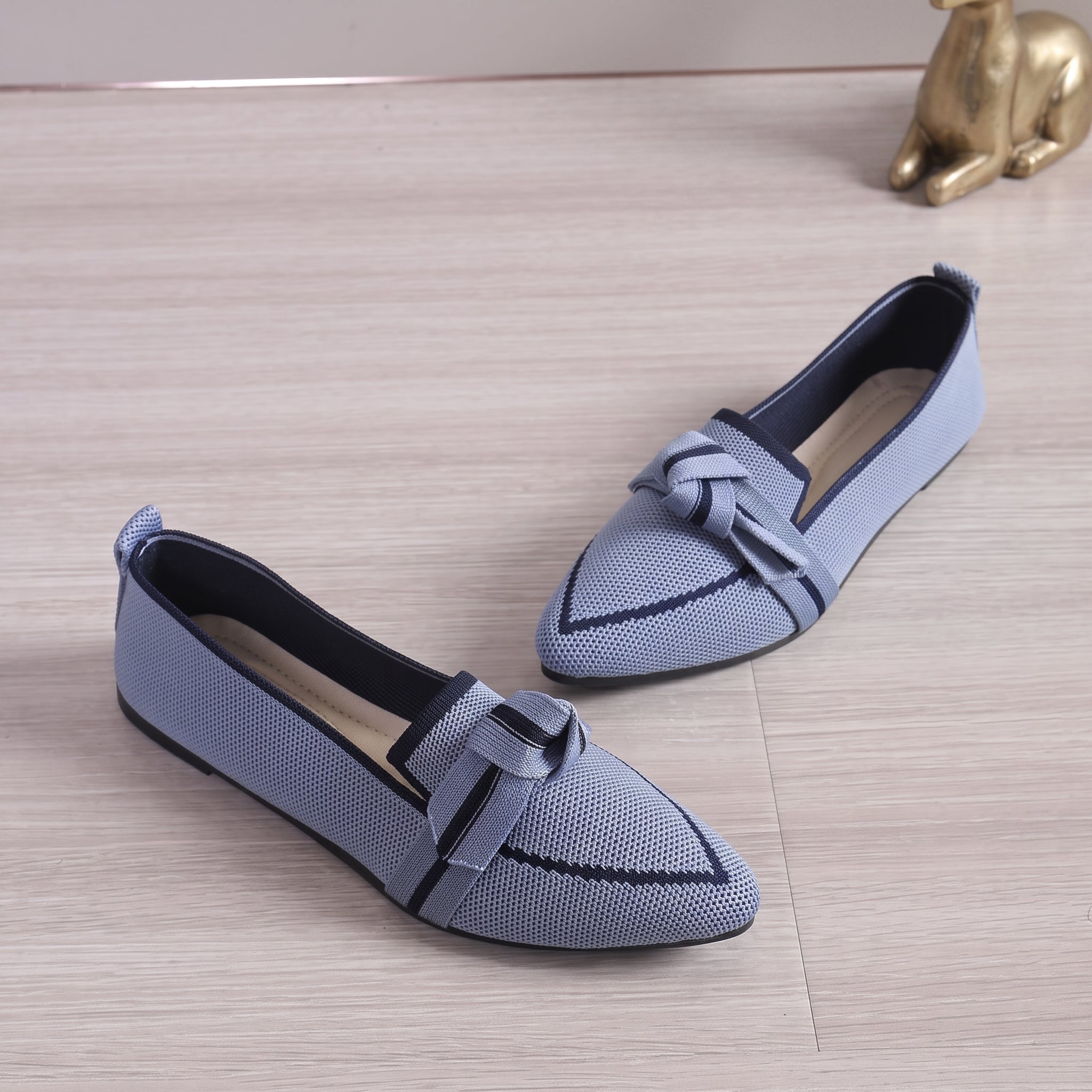 Millie - Women's Pointed Toe Knot Detail Flat Loafers - Loafer - Light Blue - Taylor & Bennett