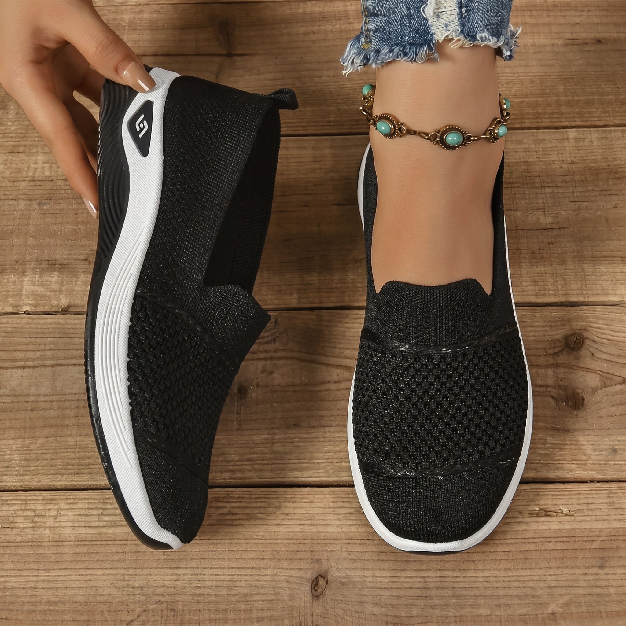 Monika - Women's Orthopaedic Cushioned Slip - On Trainers - Orthopaedic Shoes - Black - Taylor & Bennett