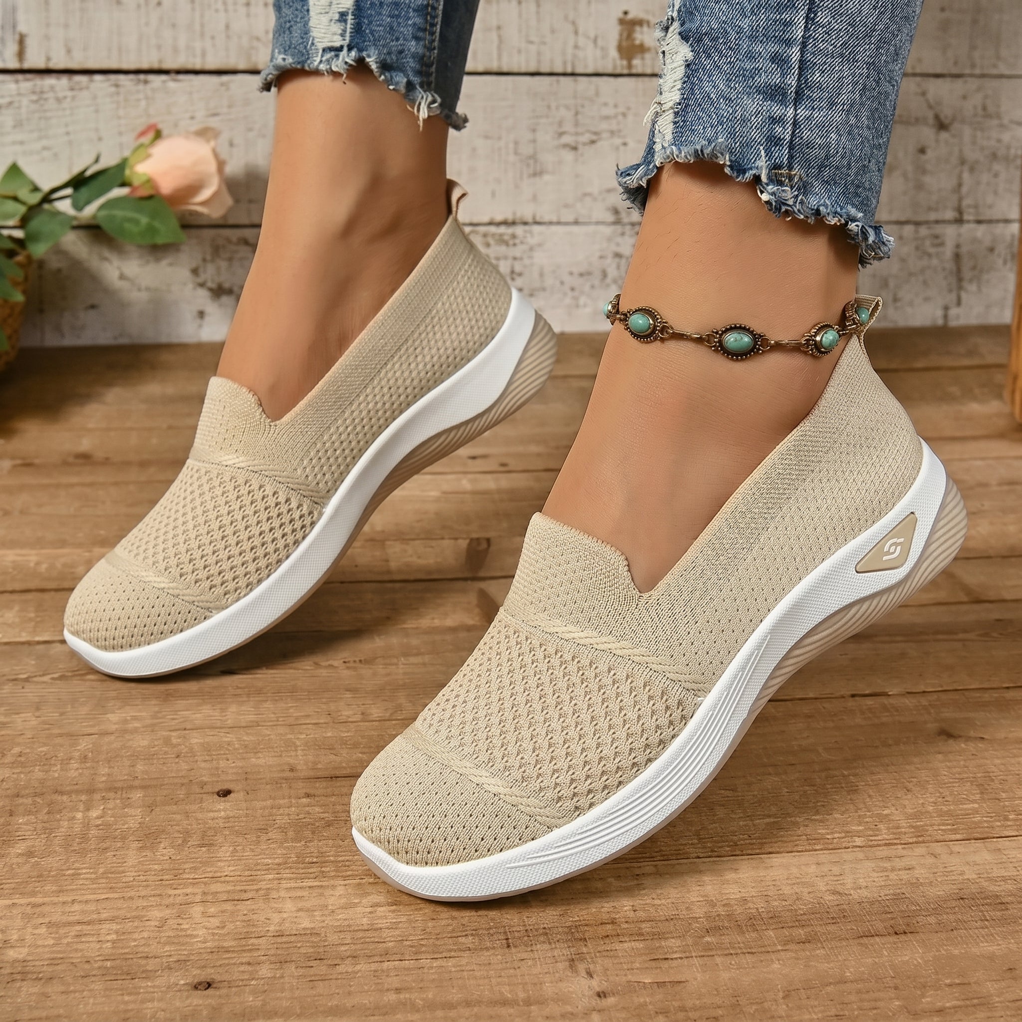 Monika - Women's Orthopaedic Cushioned Slip - On Trainers - Orthopaedic Shoes - Beige - Taylor & Bennett