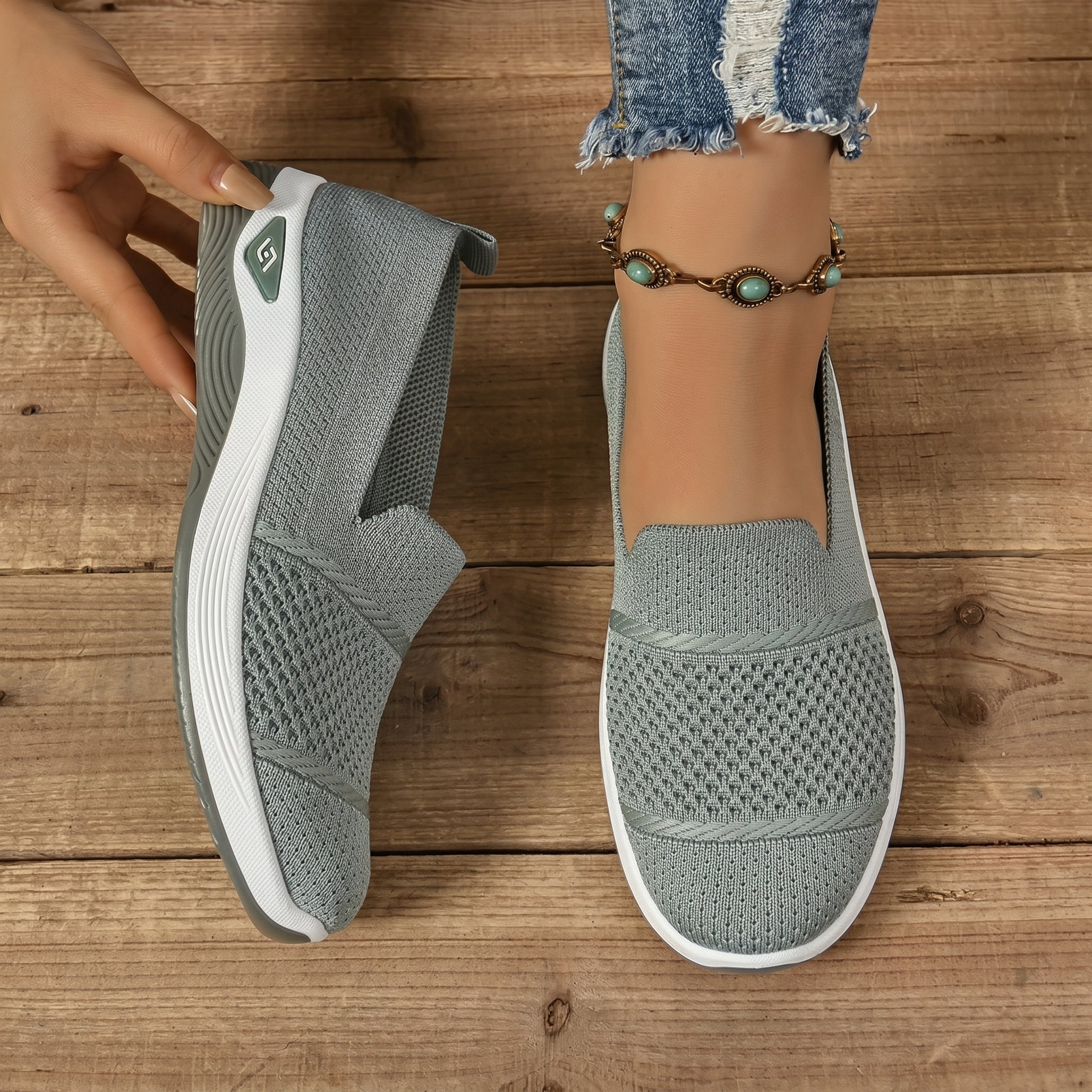 Monika - Women's Orthopaedic Cushioned Slip - On Trainers - Orthopaedic Shoes - Green - Taylor & Bennett
