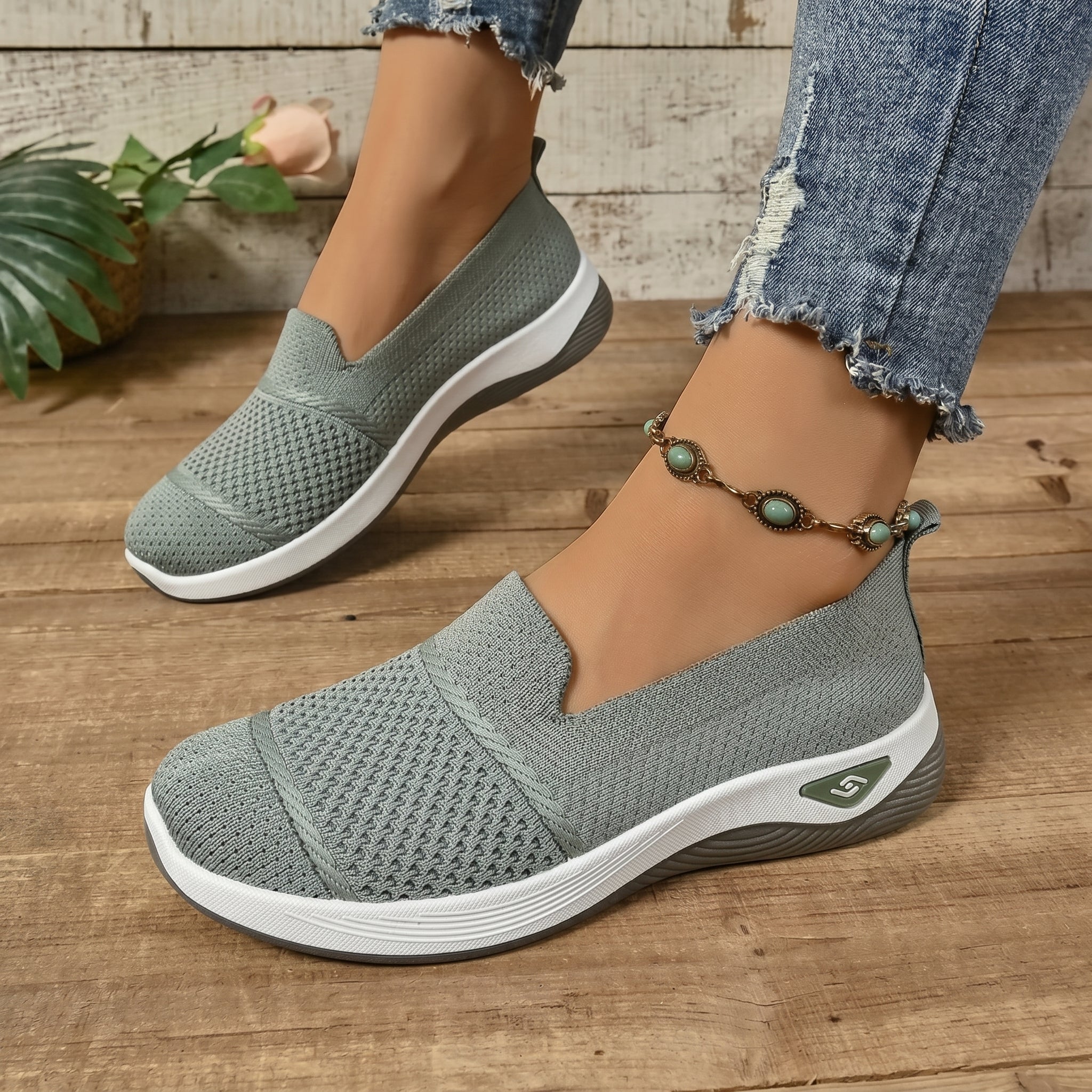 Monika - Women's Orthopaedic Cushioned Slip - On Trainers - Orthopaedic Shoes - Green - Taylor & Bennett