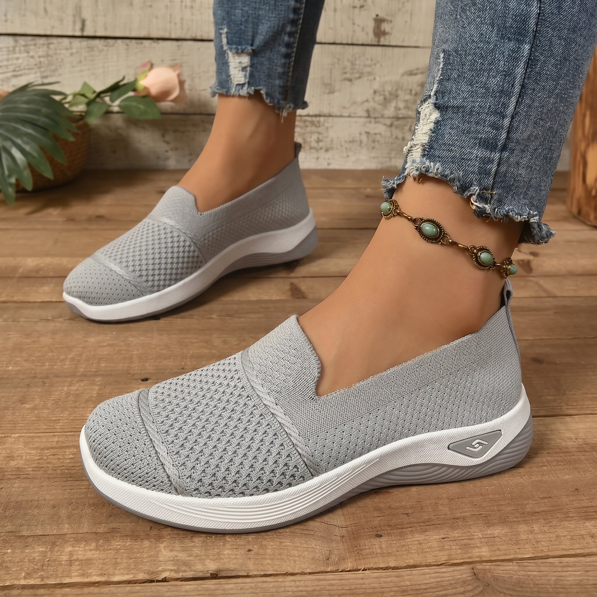 Monika - Women's Orthopaedic Cushioned Slip - On Trainers - Orthopaedic Shoes - Grey - Taylor & Bennett