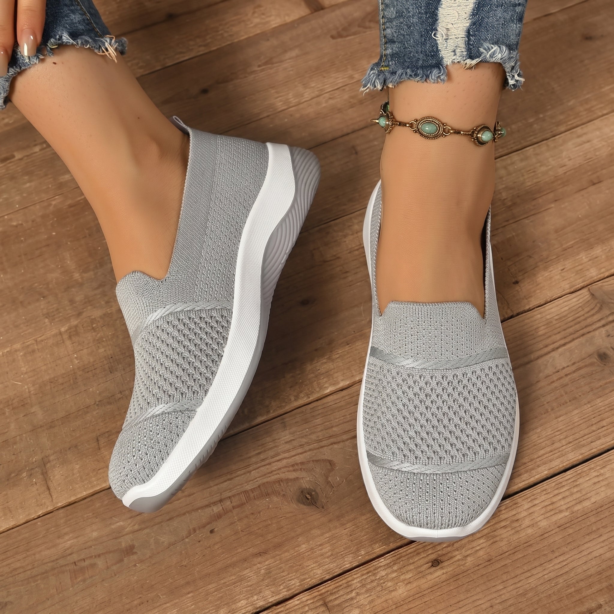 Monika - Women's Orthopaedic Cushioned Slip - On Trainers - Orthopaedic Shoes - Grey - Taylor & Bennett