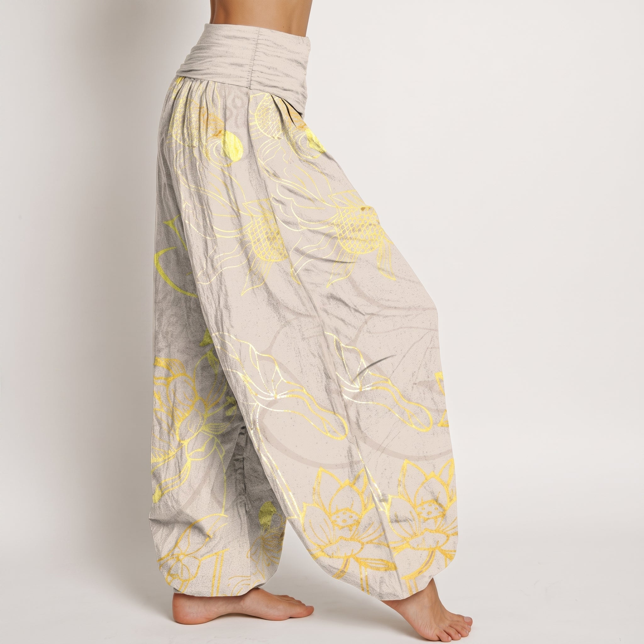 Myla - Women's Summer High-Waisted Cuffed Ankle Trousers - Pants & Trousers - Beige - Taylor & Bennett