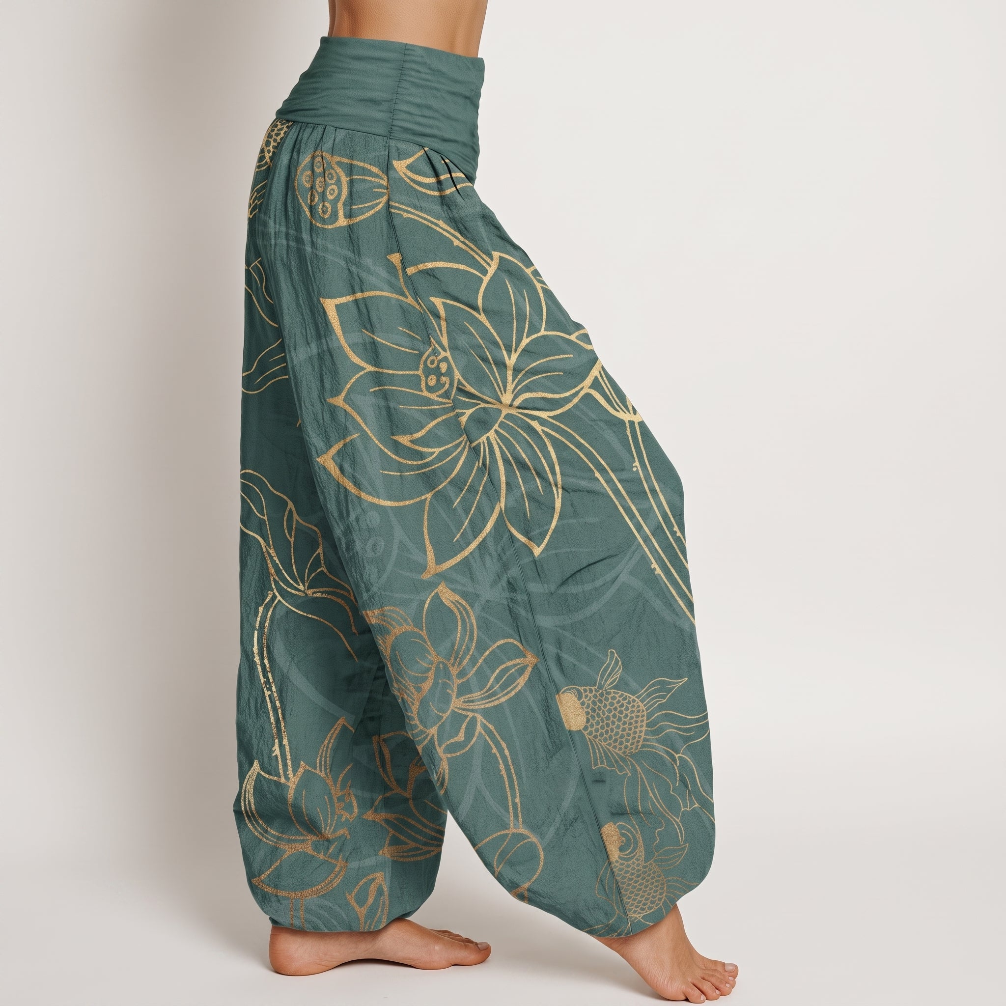 Myla - Women's Summer High-Waisted Cuffed Ankle Trousers - Pants & Trousers - Dark Green - Taylor & Bennett