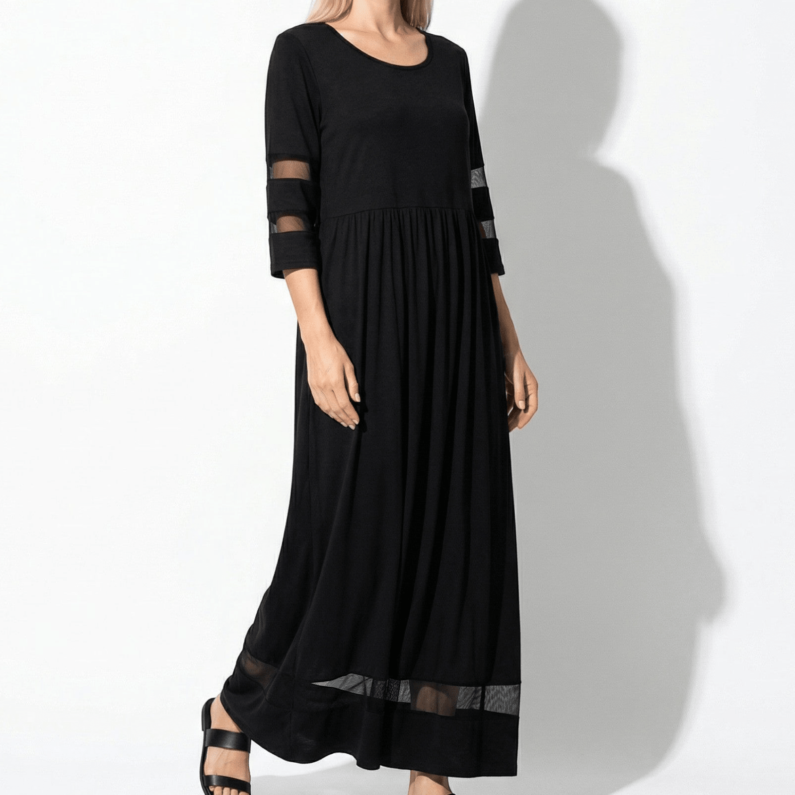 Nadia – Women's Mesh Trim Maxi Dress - Maxi Dress - Black - Taylor & Bennett