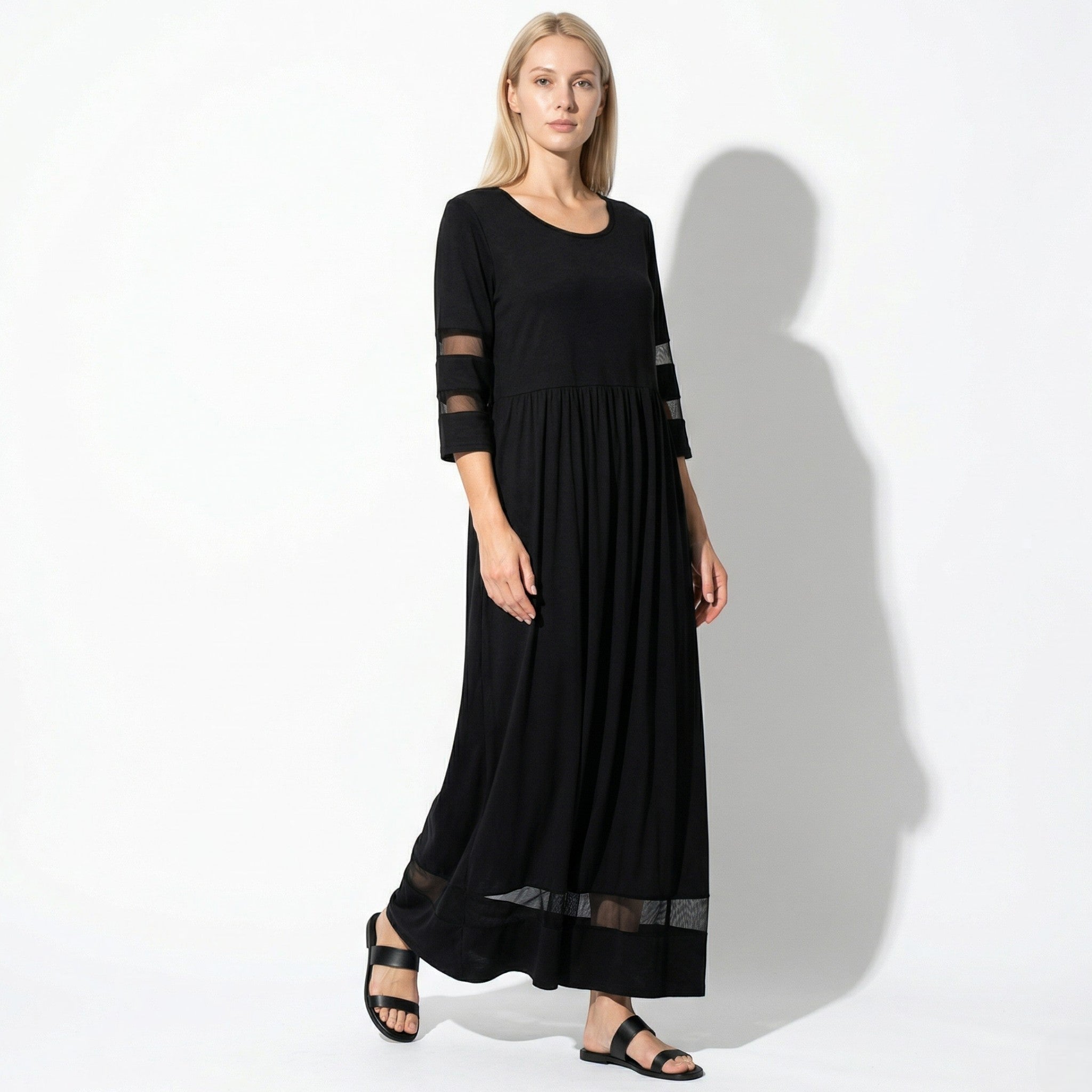 Nadia – Women's Mesh Trim Maxi Dress - Maxi Dress - Black - Taylor & Bennett