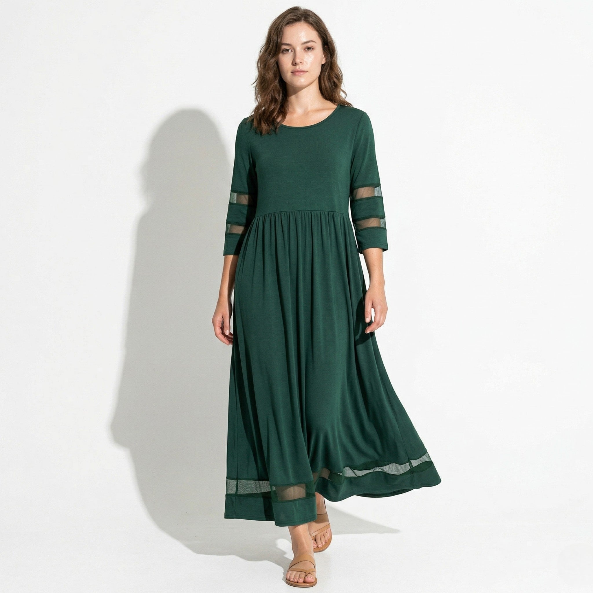 Nadia – Women's Mesh Trim Maxi Dress - Maxi Dress - Green - Taylor & Bennett