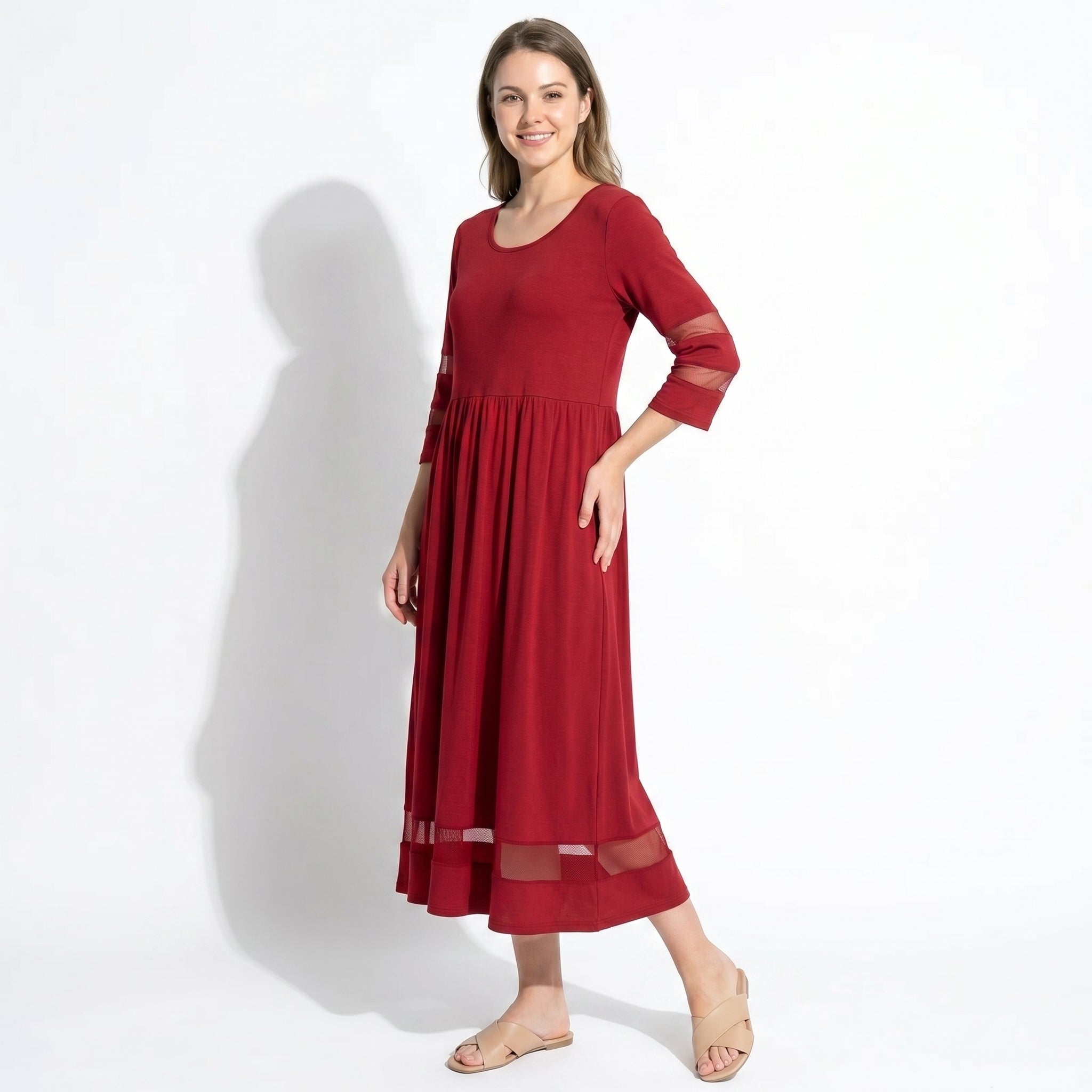 Nadia – Women's Summer Mesh Trim Maxi Dress - Maxi Dress - Red - Taylor & Bennett
