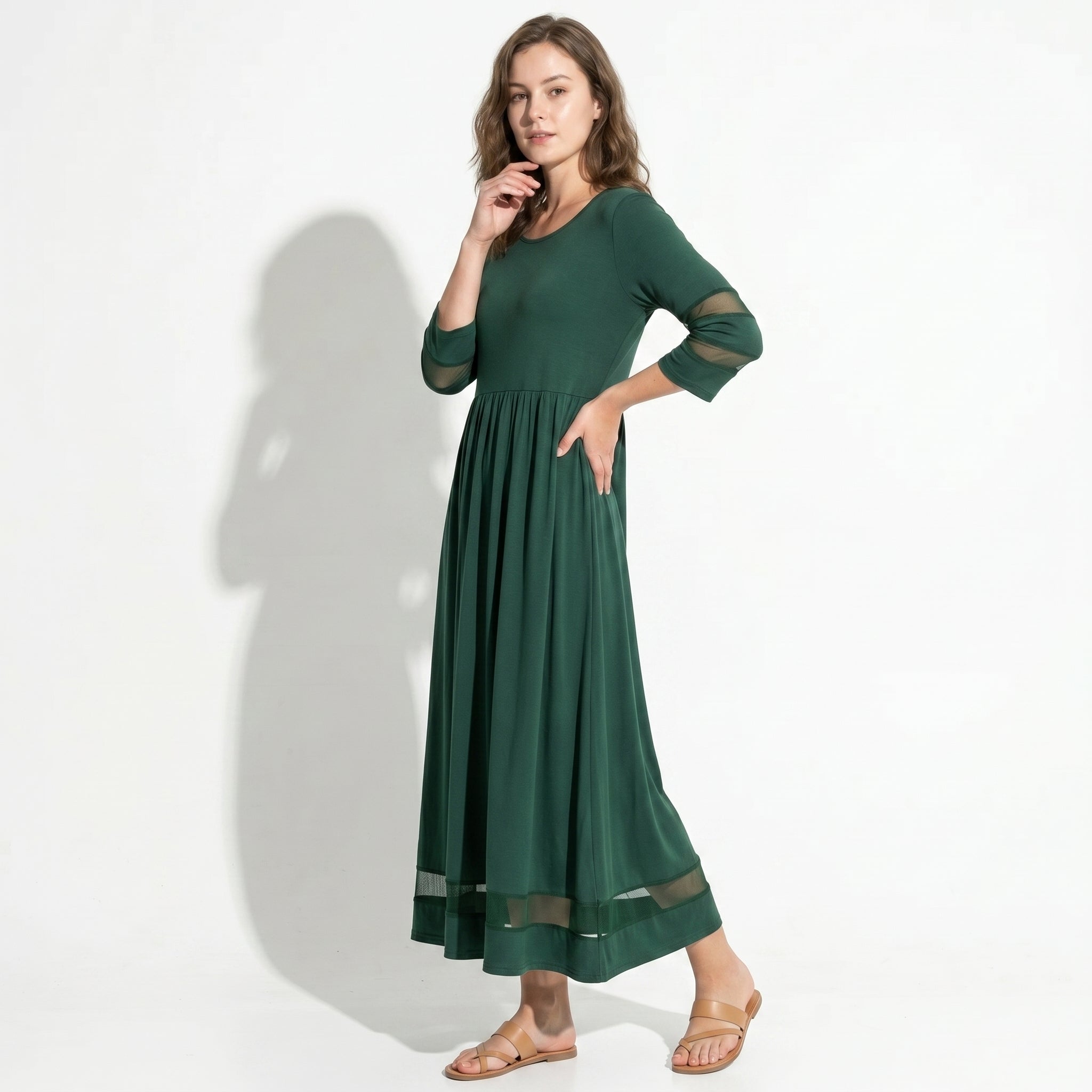 Nadia – Women's Summer Mesh Trim Maxi Dress - Maxi Dress - Green - Taylor & Bennett