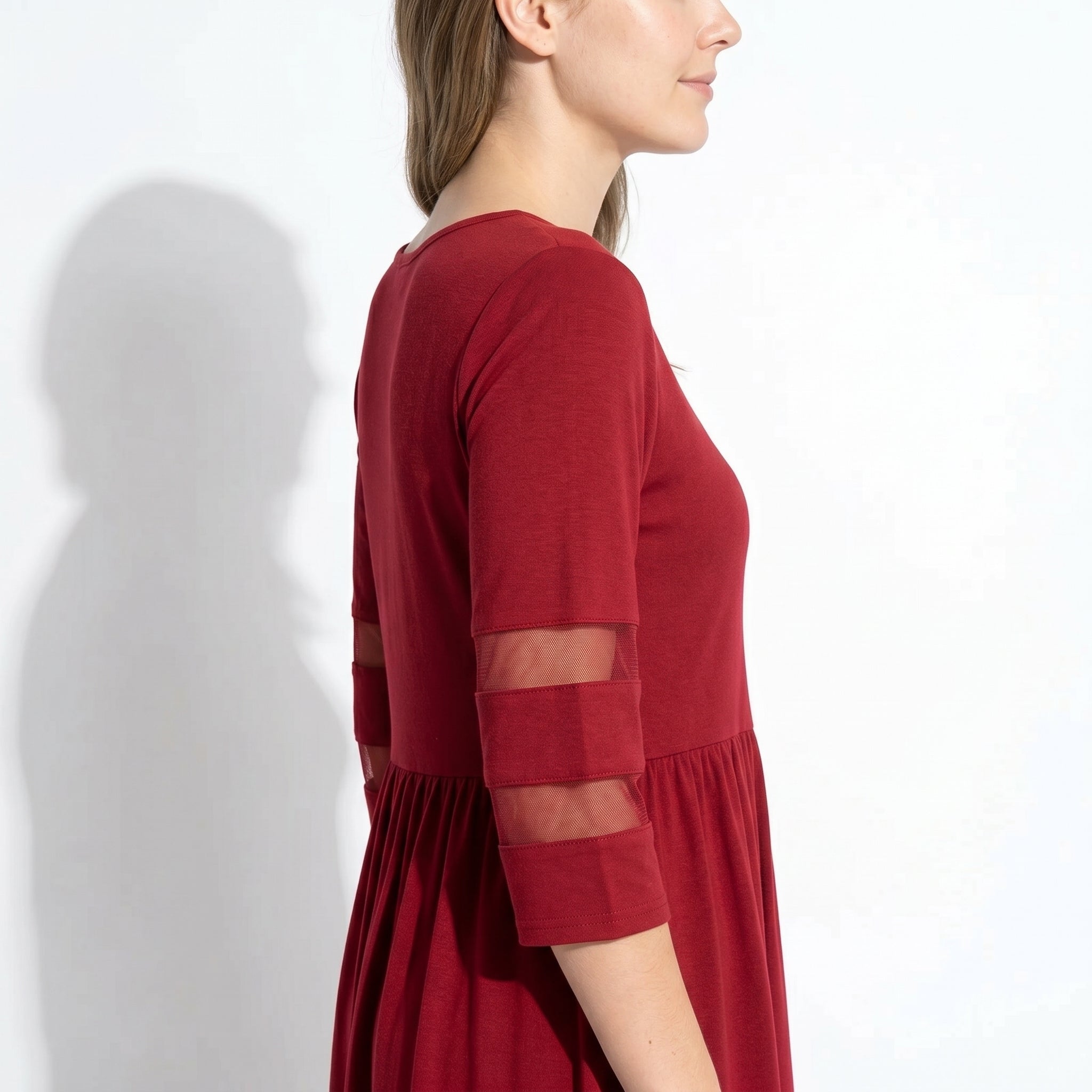 Nadia – Women's Summer Mesh Trim Maxi Dress - Maxi Dress - Red - Taylor & Bennett