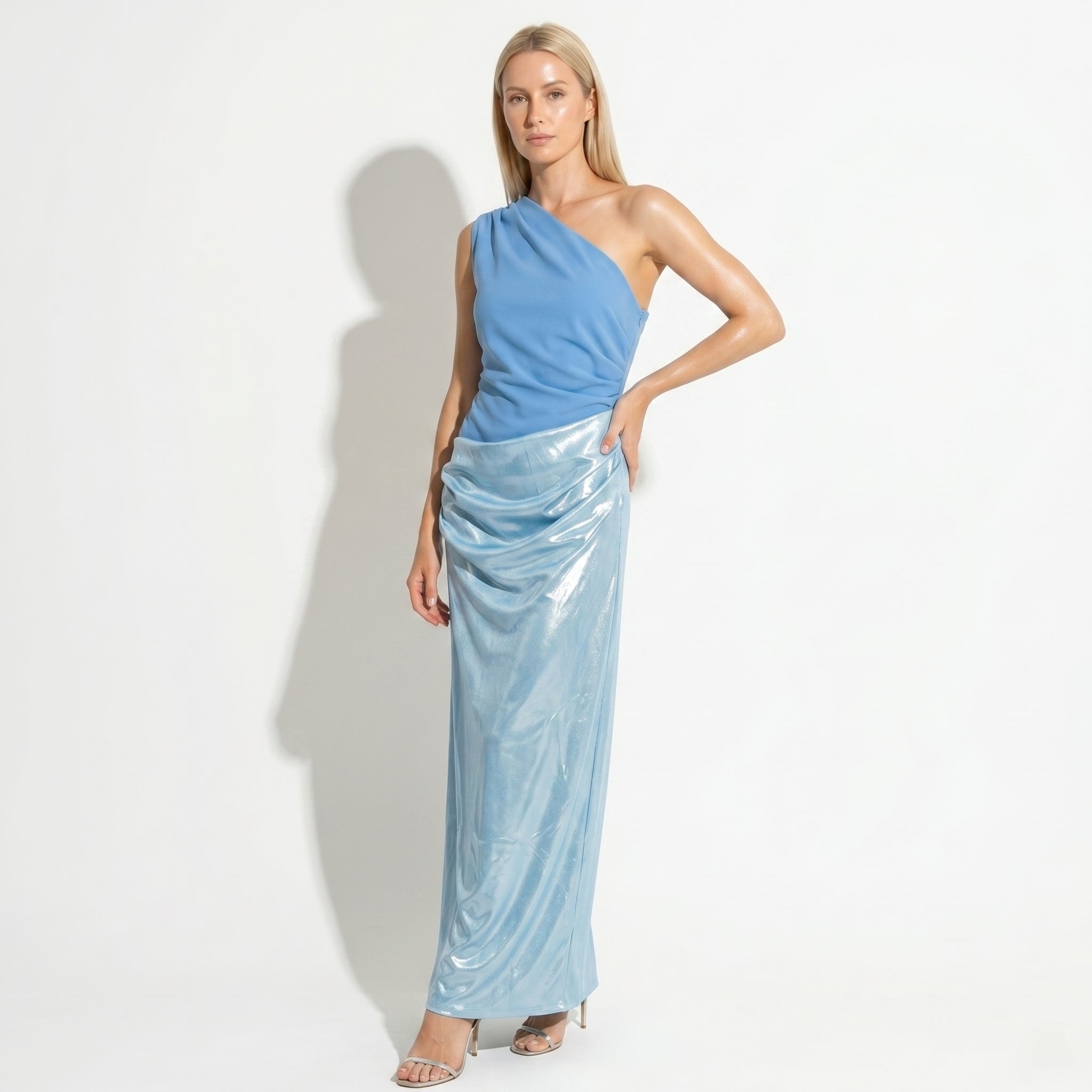 Naomi - Women's Elegant Evening One Shoulder Ruched Maxi Dress - Maxi Dresses - Blue - Taylor & Bennett