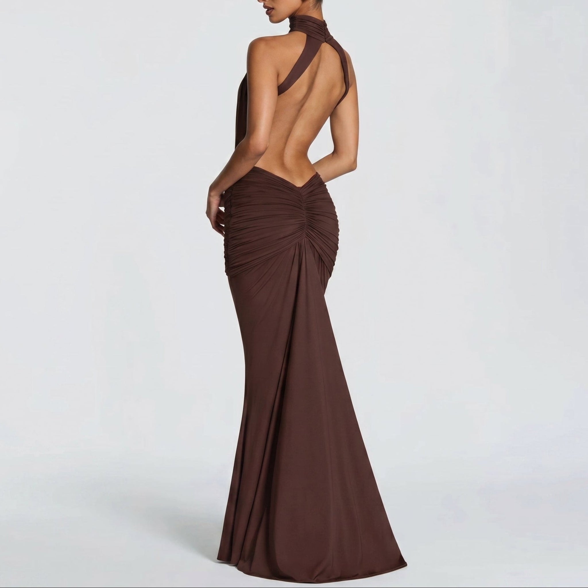 Naomi - Women's Evening Halterneck Bodycon Maxi Dress - Maxi Dress - Brown - Taylor & Bennett