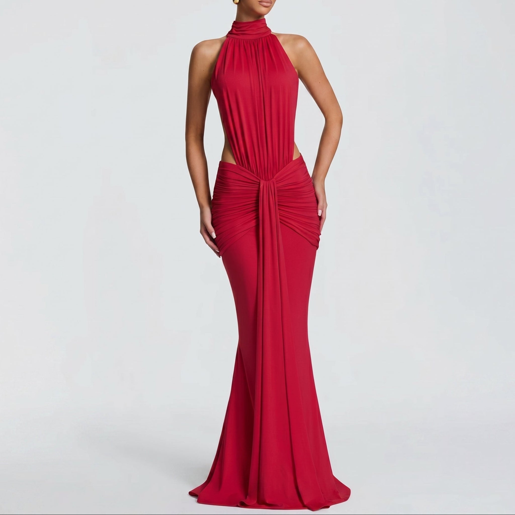 Naomi - Women's Evening Halterneck Bodycon Maxi Dress - Maxi Dress - Red - Taylor & Bennett