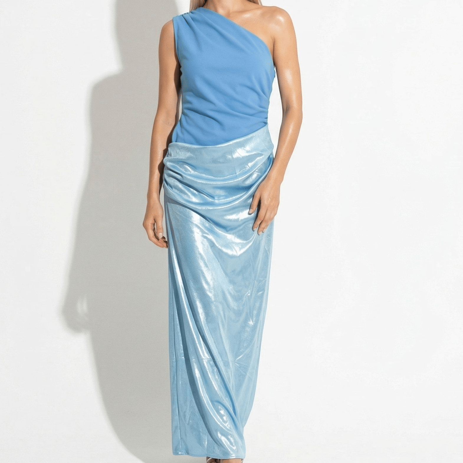 Naomi - Women's One Shoulder Ruched Maxi Dress - Maxi Dresses - Blue - Taylor & Bennett