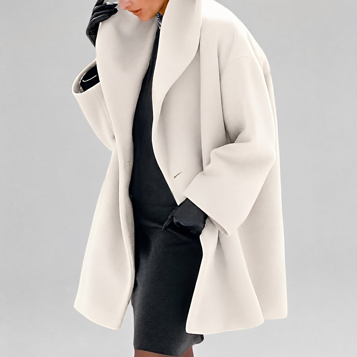 Natalia - Women's Oversized Longline Coat with Shawl Collar - Overcoats - White - Taylor & Bennett