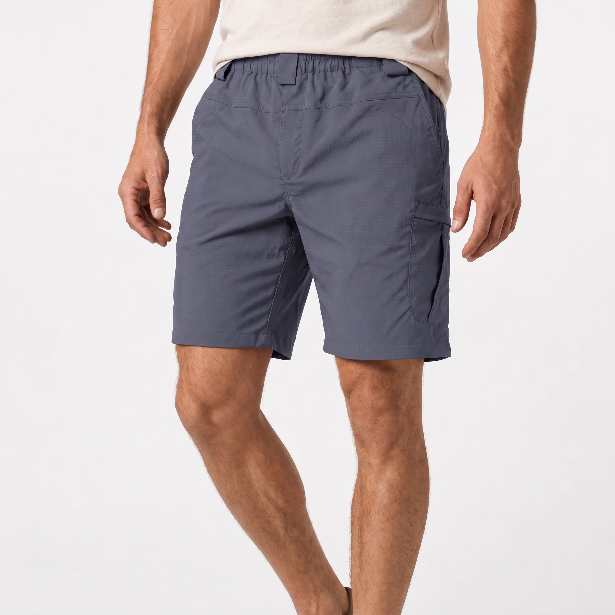 Nathan - Men's Summer Cargo Elastic Waist Shorts - Cargo Shorts - Blue - Taylor & Bennett