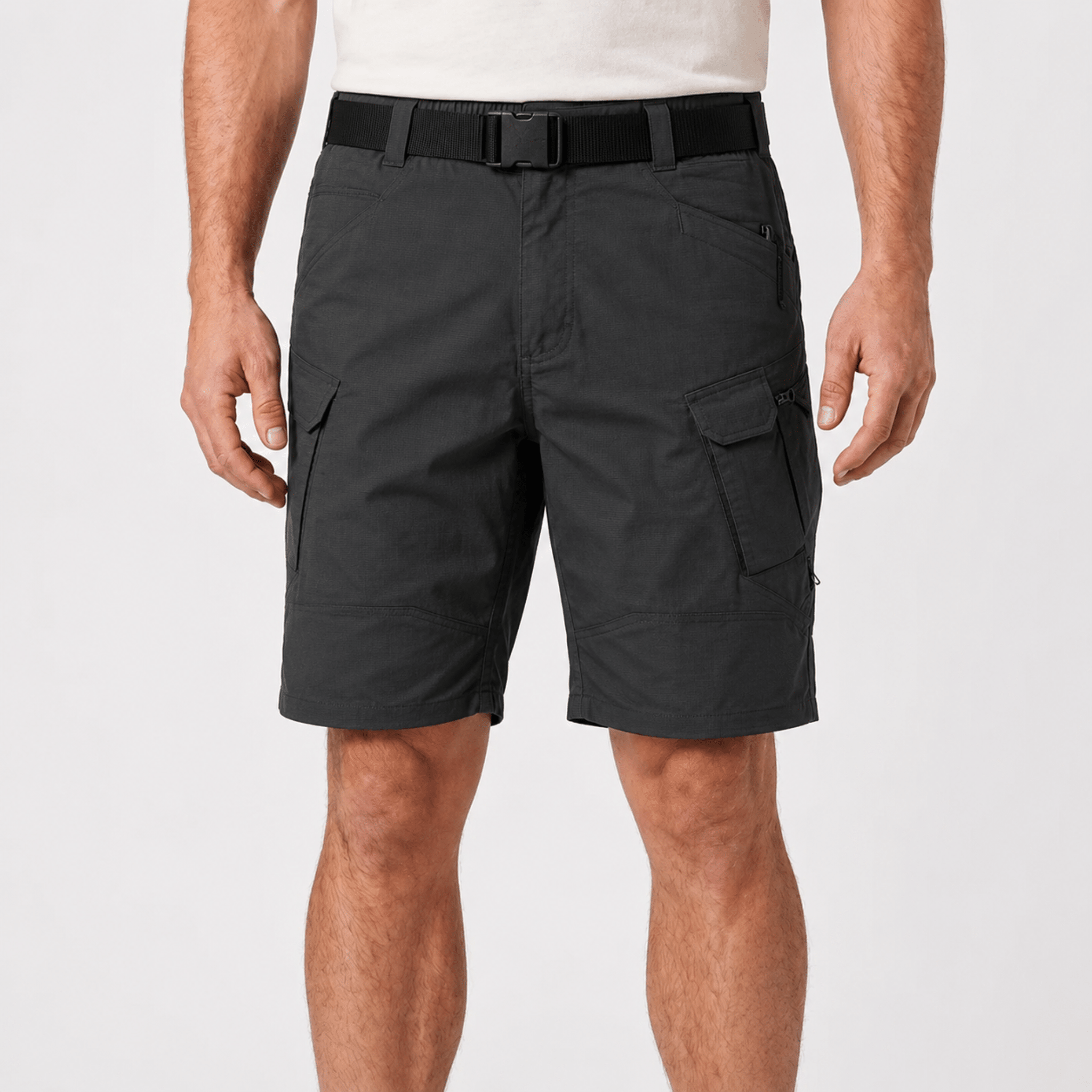 Nathan - Men's Summer Cargo Elastic Waist Shorts - Cargo Shorts - Dark grey - Taylor & Bennett