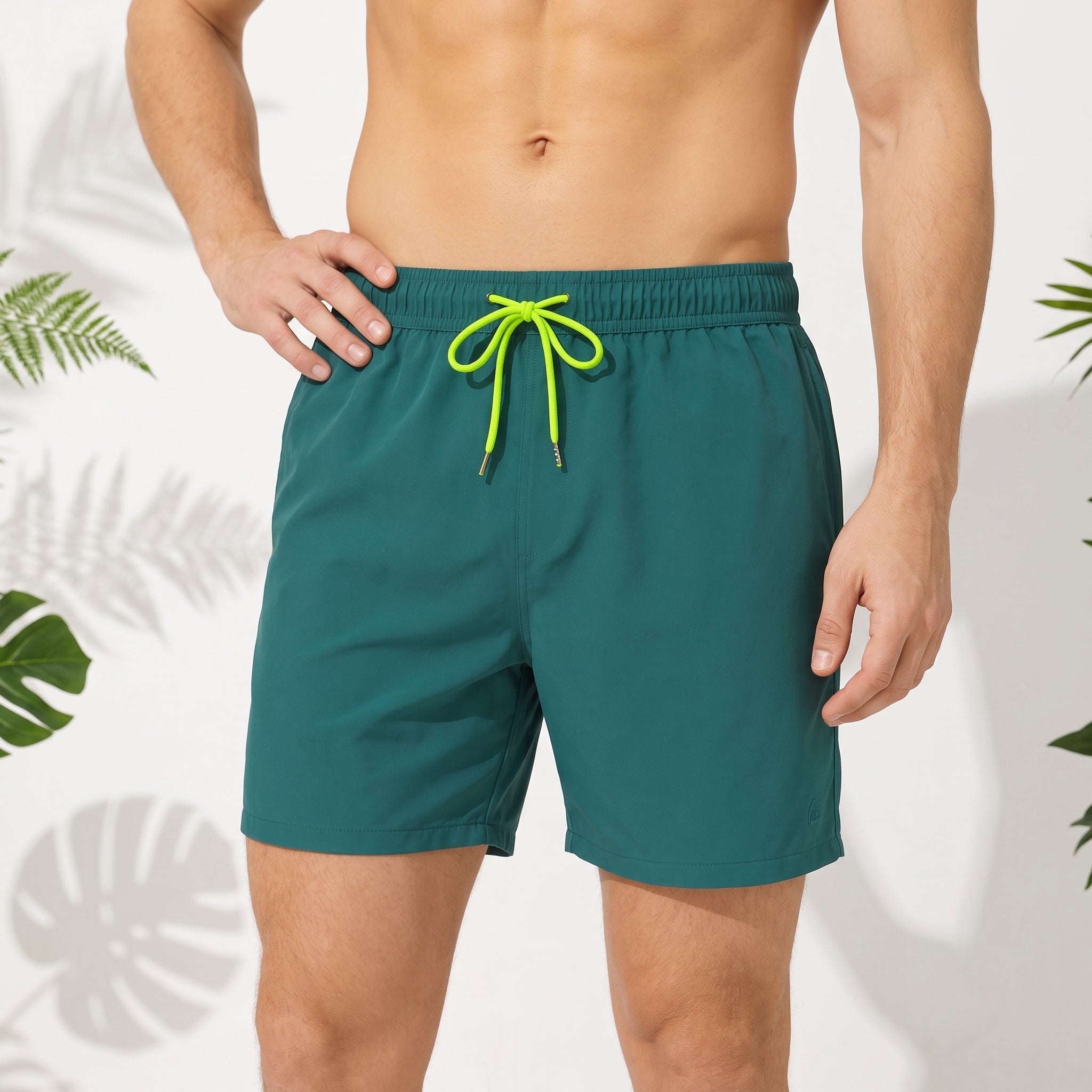 Nathan - Men's Summer Contrast Drawstring Swim Shorts - Swim Shorts - Green - Taylor & Bennett