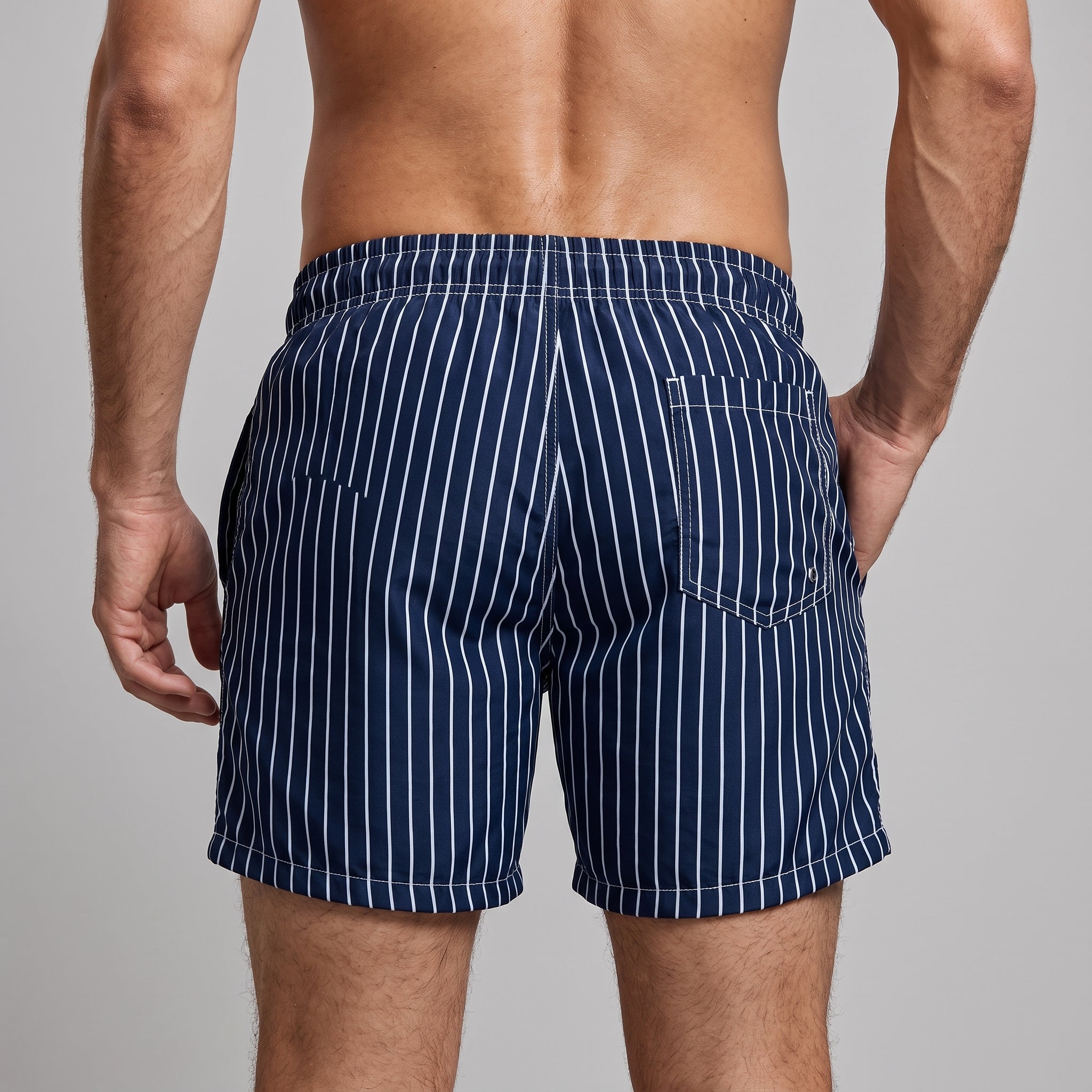 Nathan - Men's Summer Pinstripe Drawstring Swim Shorts - Swim Shorts - Blue - Taylor & Bennett