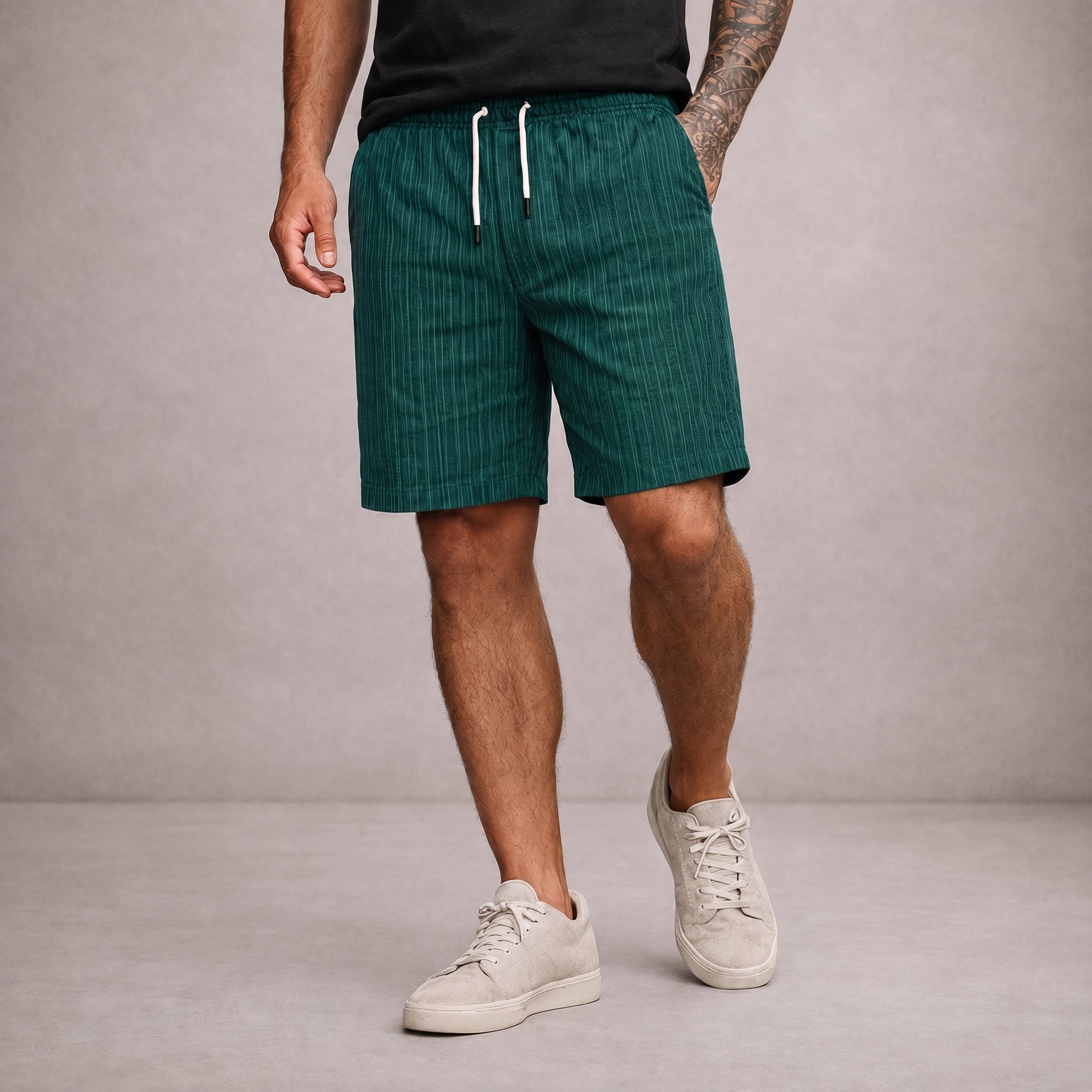 Nathan - Men's Summer Striped Drawstring Shorts - Jogger Short - Green - Taylor & Bennett