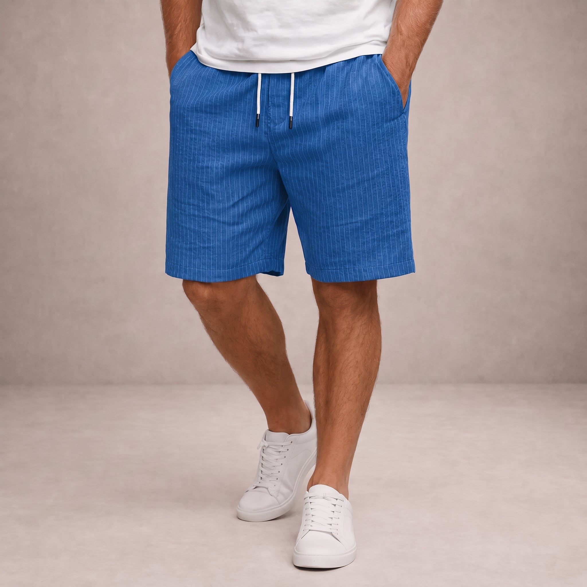 Nathan - Men's Summer Striped Drawstring Shorts - Jogger Short - Blue - Taylor & Bennett