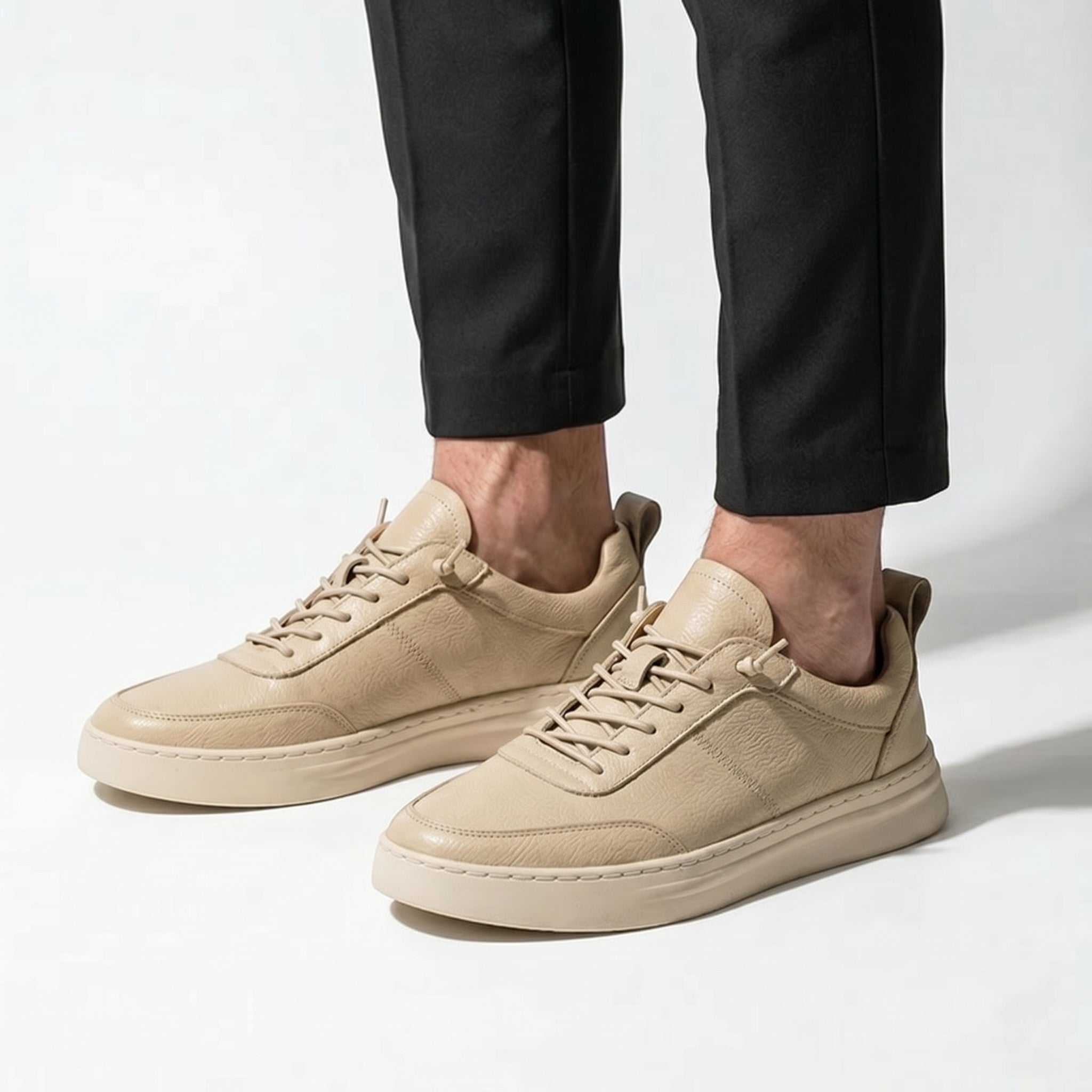 Noah - Men's Breathable Low - Top Trainers - Trainers - Beige - Taylor & Bennett