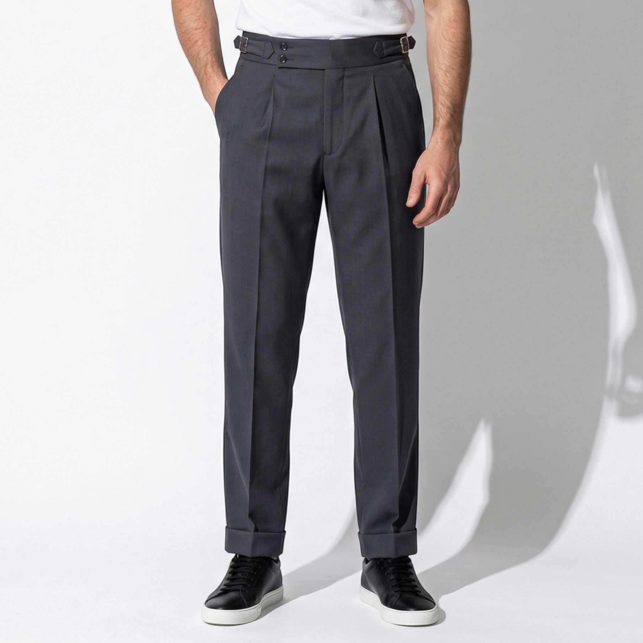 Oliver - Men's High - Waisted Regular Fit Formal Trousers - Trouser - Grey - Taylor & Bennett