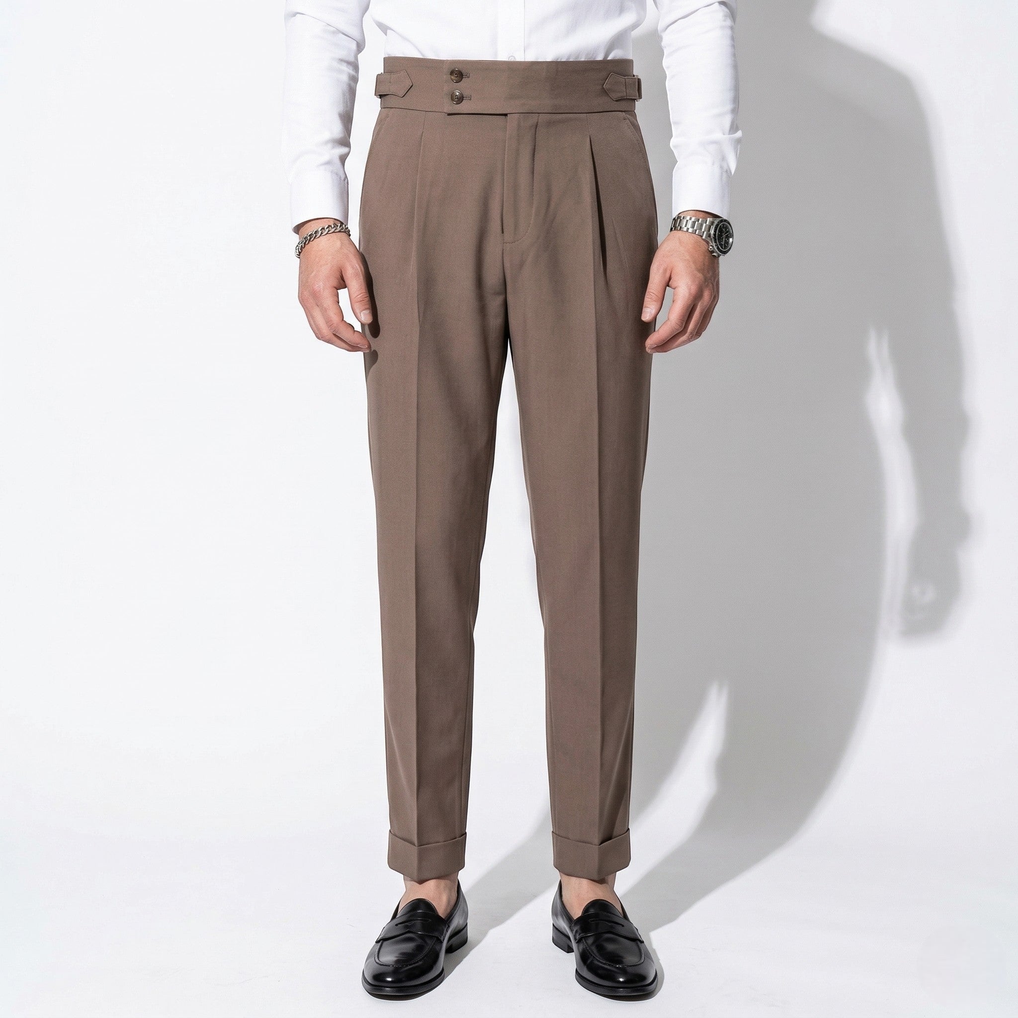 Oliver - Men's High - Waisted Regular Fit Formal Trousers - Trouser - Brown - Taylor & Bennett