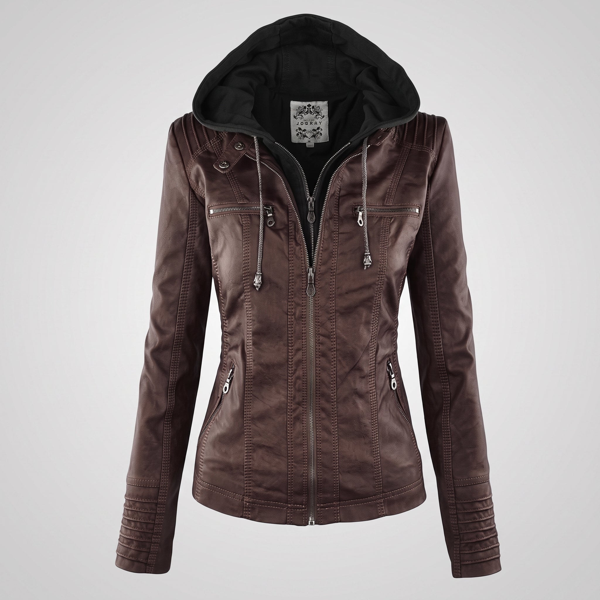 Olivia - Women's Drawstring Hood Full Zip Multi-Pocket Jacket - Jackets - Coffee - Taylor & Bennett