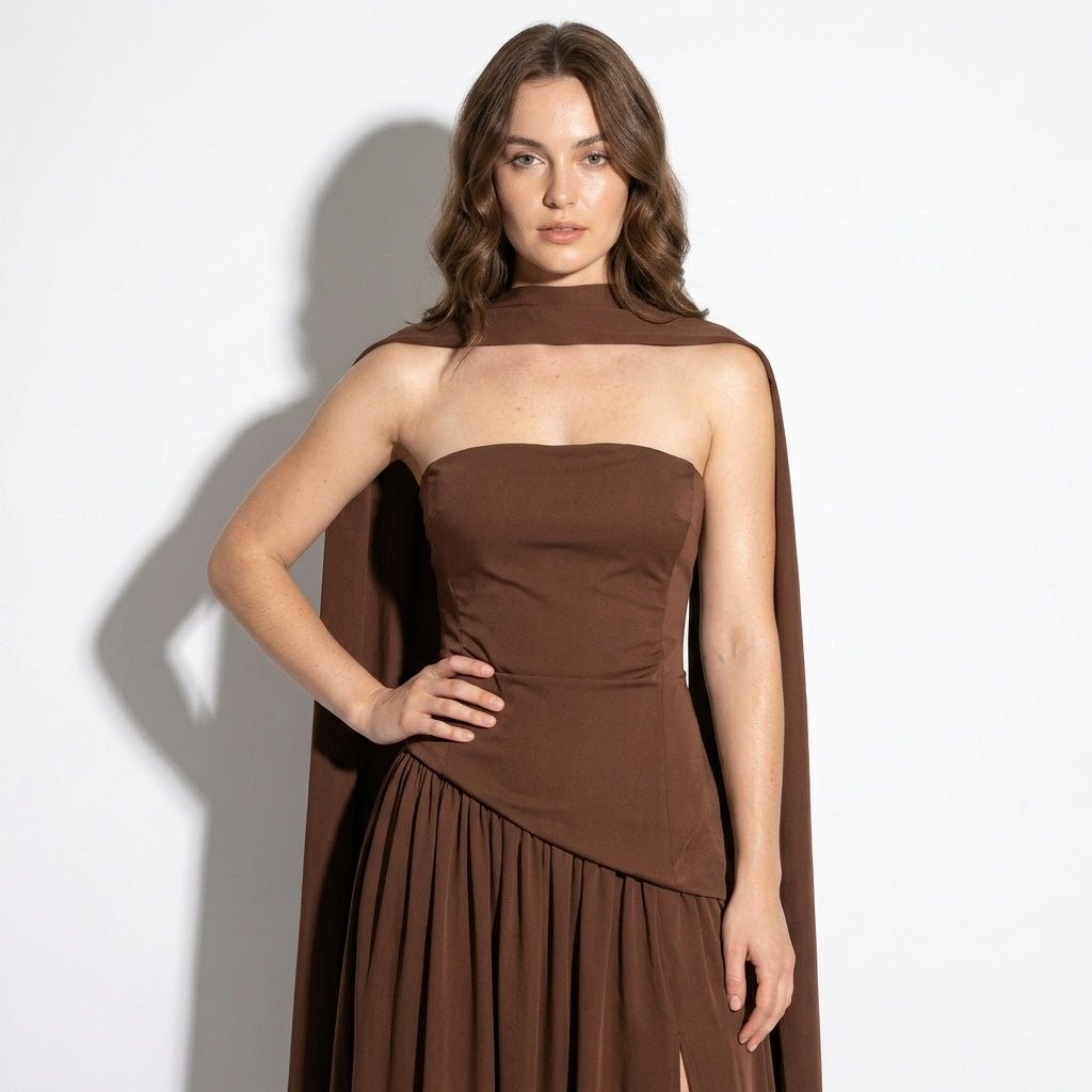 Olivia - Women's Elegant Evening Maxi Dress - Maxi Dress - Brown - Taylor & Bennett